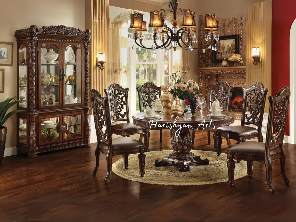 Classic Cherry Round Pedestal Dining Table Set