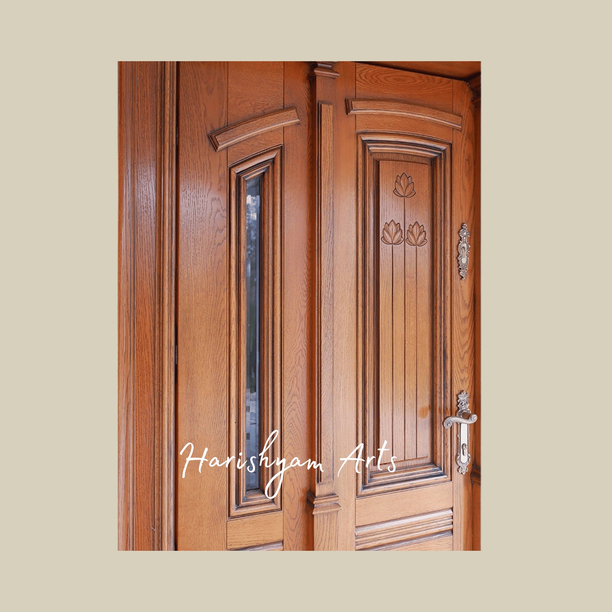 Classic Colonial Double Door – Solid Teak Main Entrance with Grand Portico, Neo-Classical Mansion Entry, Luxury Villa Wooden Door1
