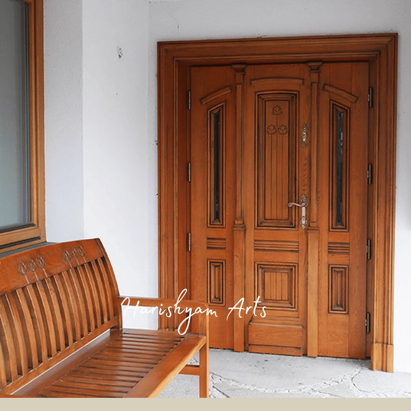 Classic Colonial Double Door – Solid Teak Main Entrance with Grand Portico, Neo-Classical Mansion Entry, Luxury Villa Wooden Door