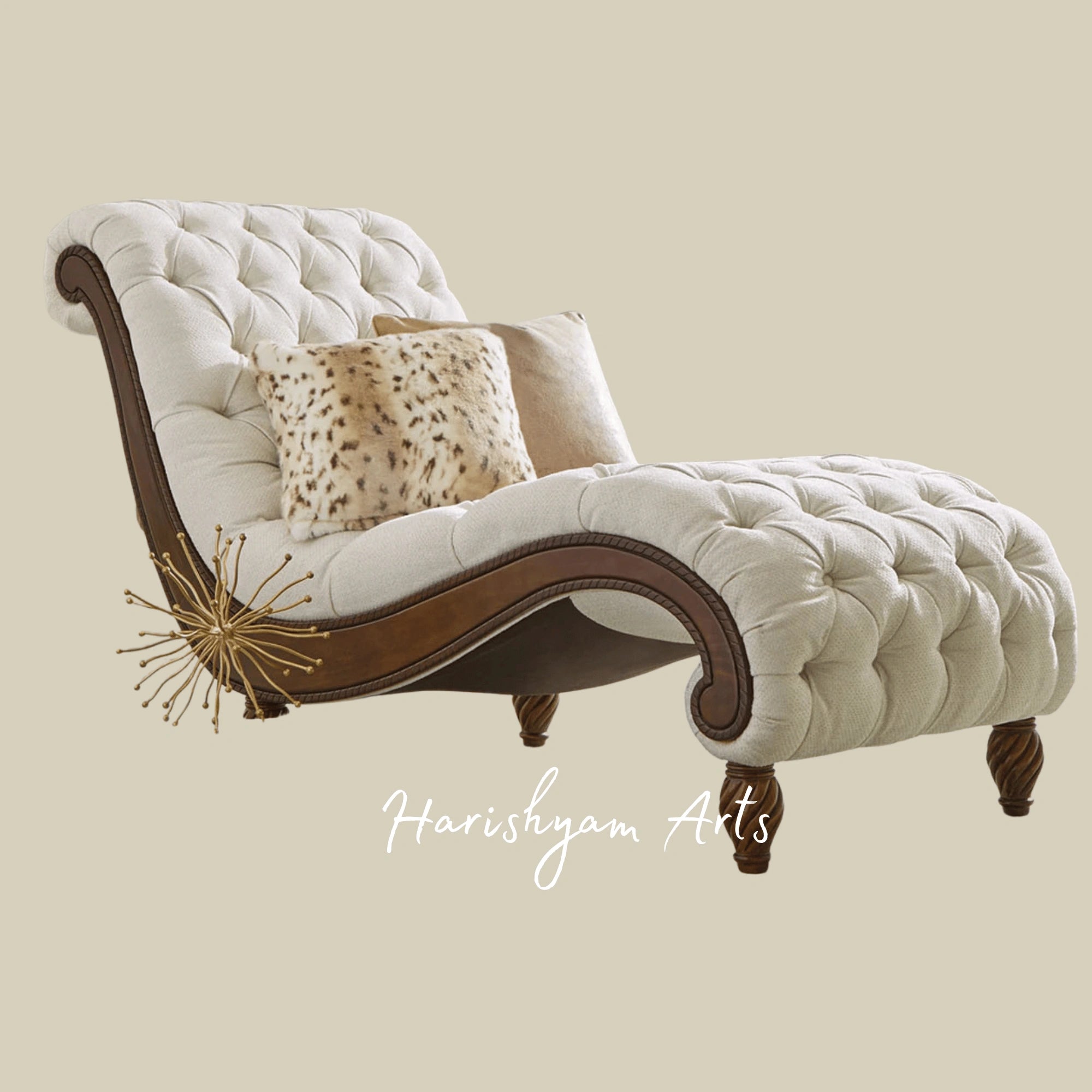 Classic Contemporary Chaise Lounge with Hand Carved Wooden Legs