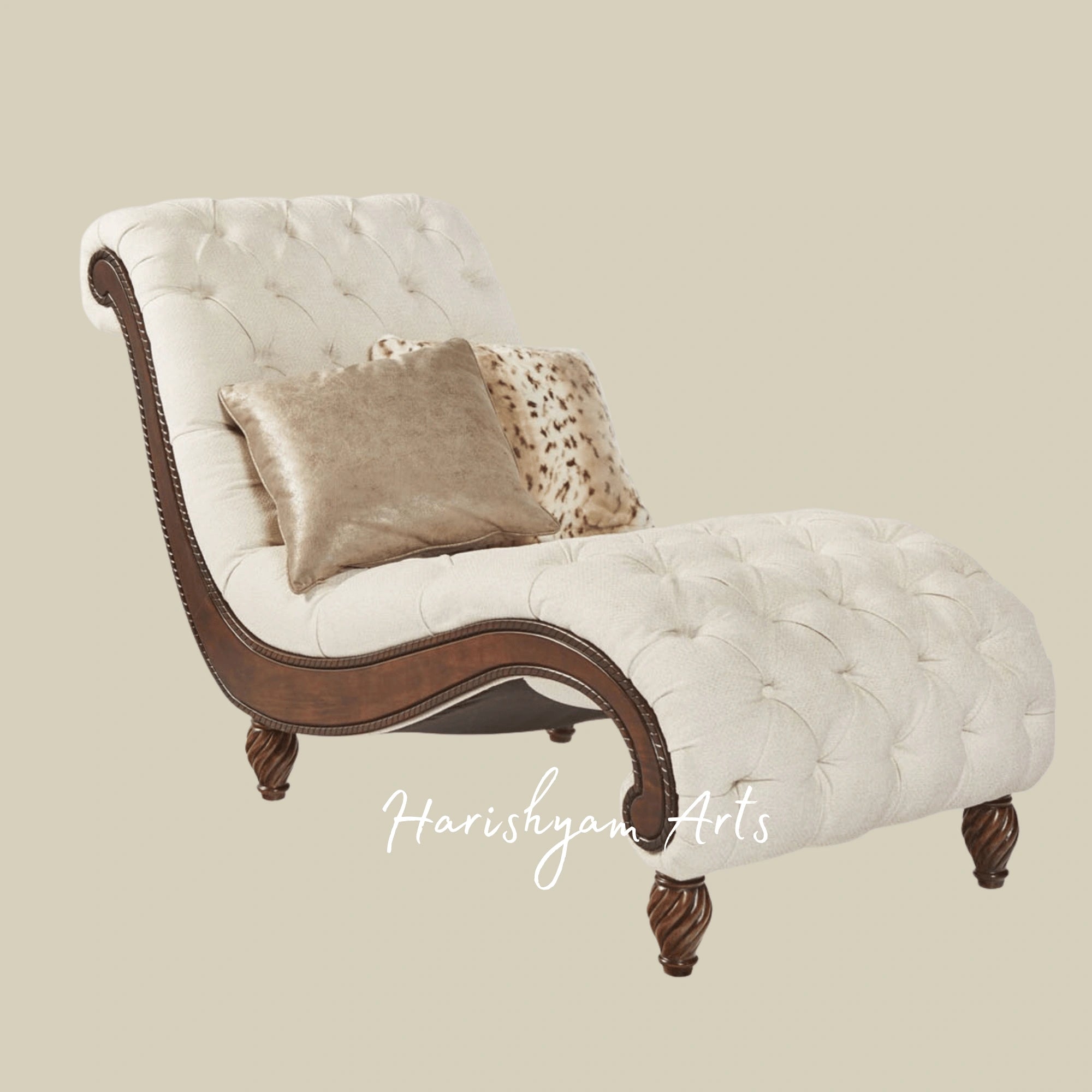 Classic Contemporary Chaise Lounge with Hand Carved Wooden Legs