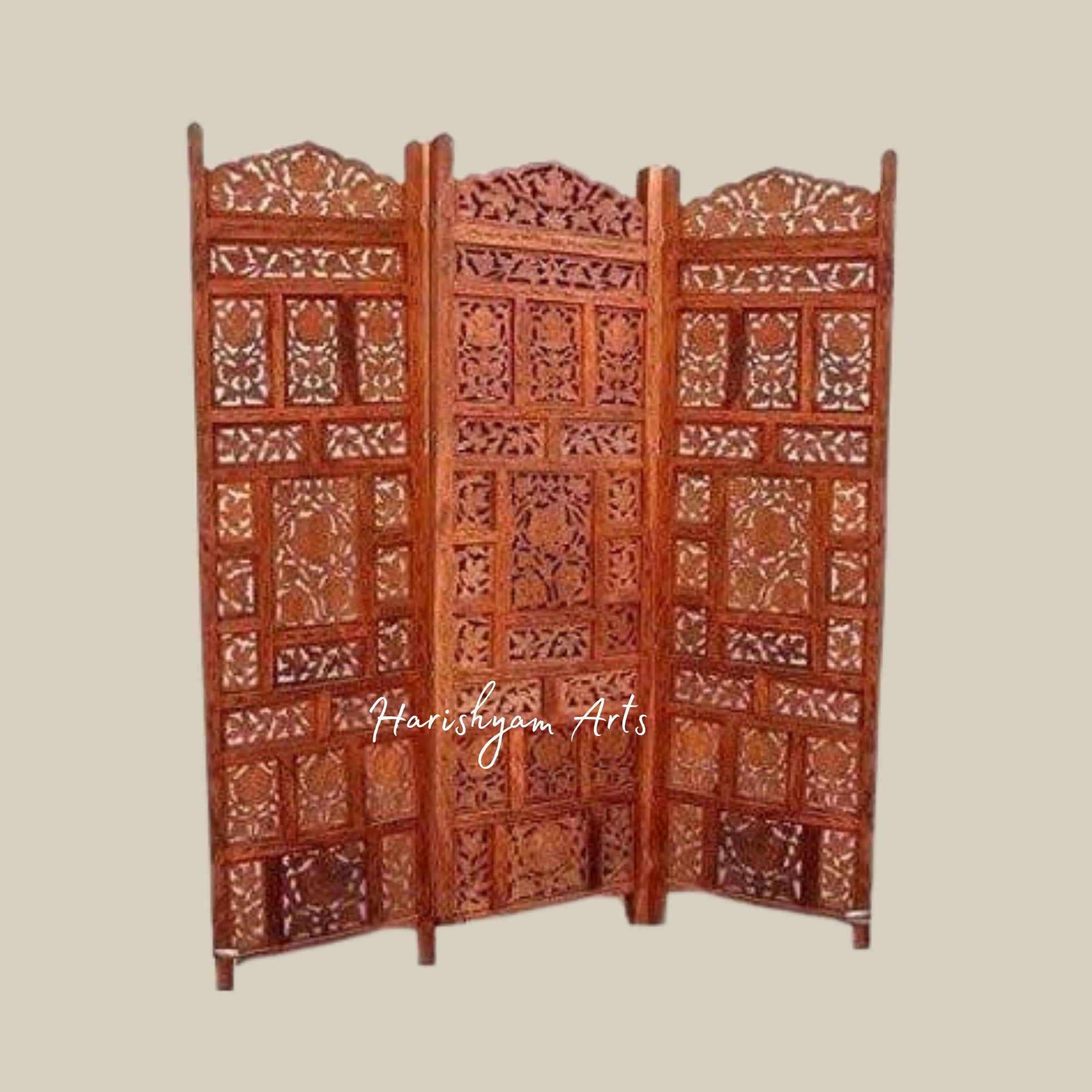 Classic Sheesham Wood Room Divider with Ornate Jali Design