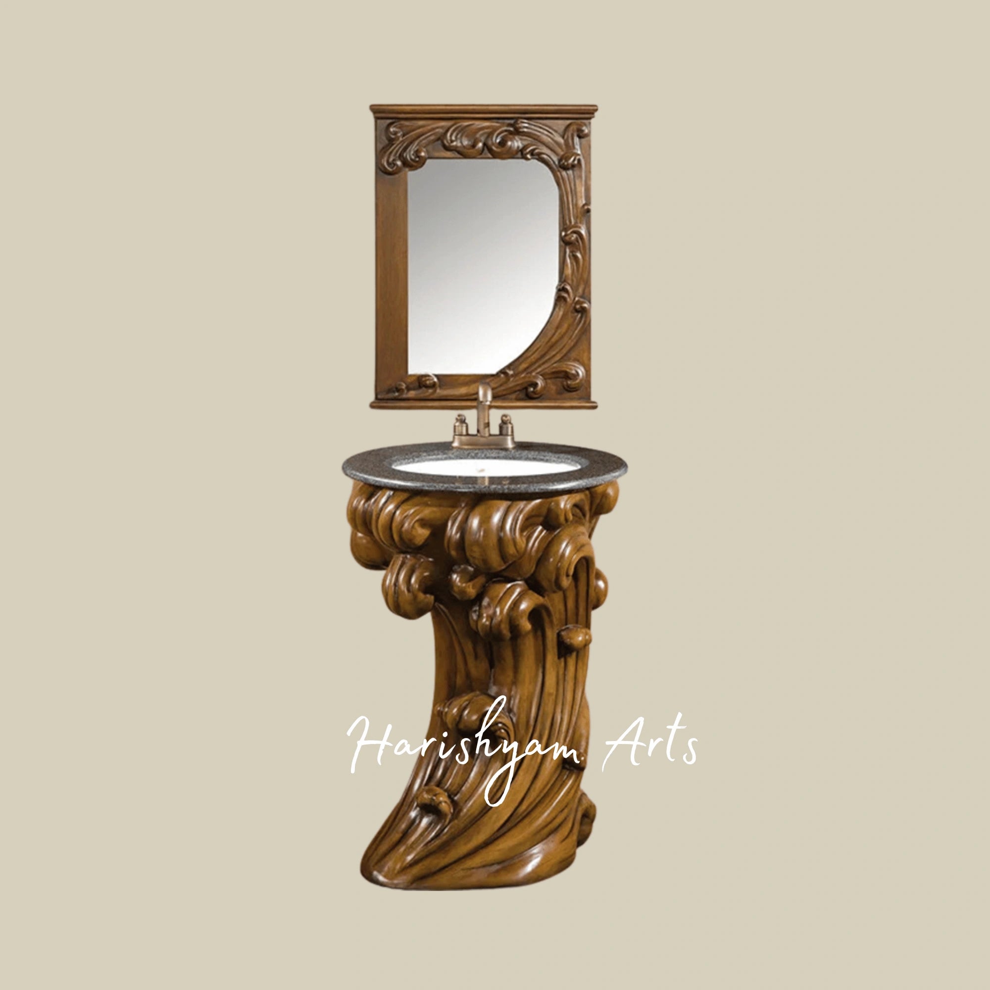 Classic Wave Style Bathroom Vanity with Wash Basin and Mirror2