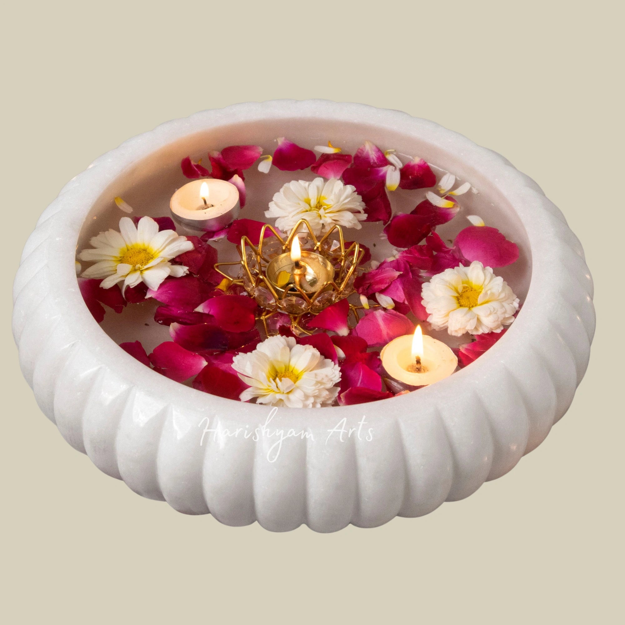 Classic White Marble Urli for Living Room and Pooja Room