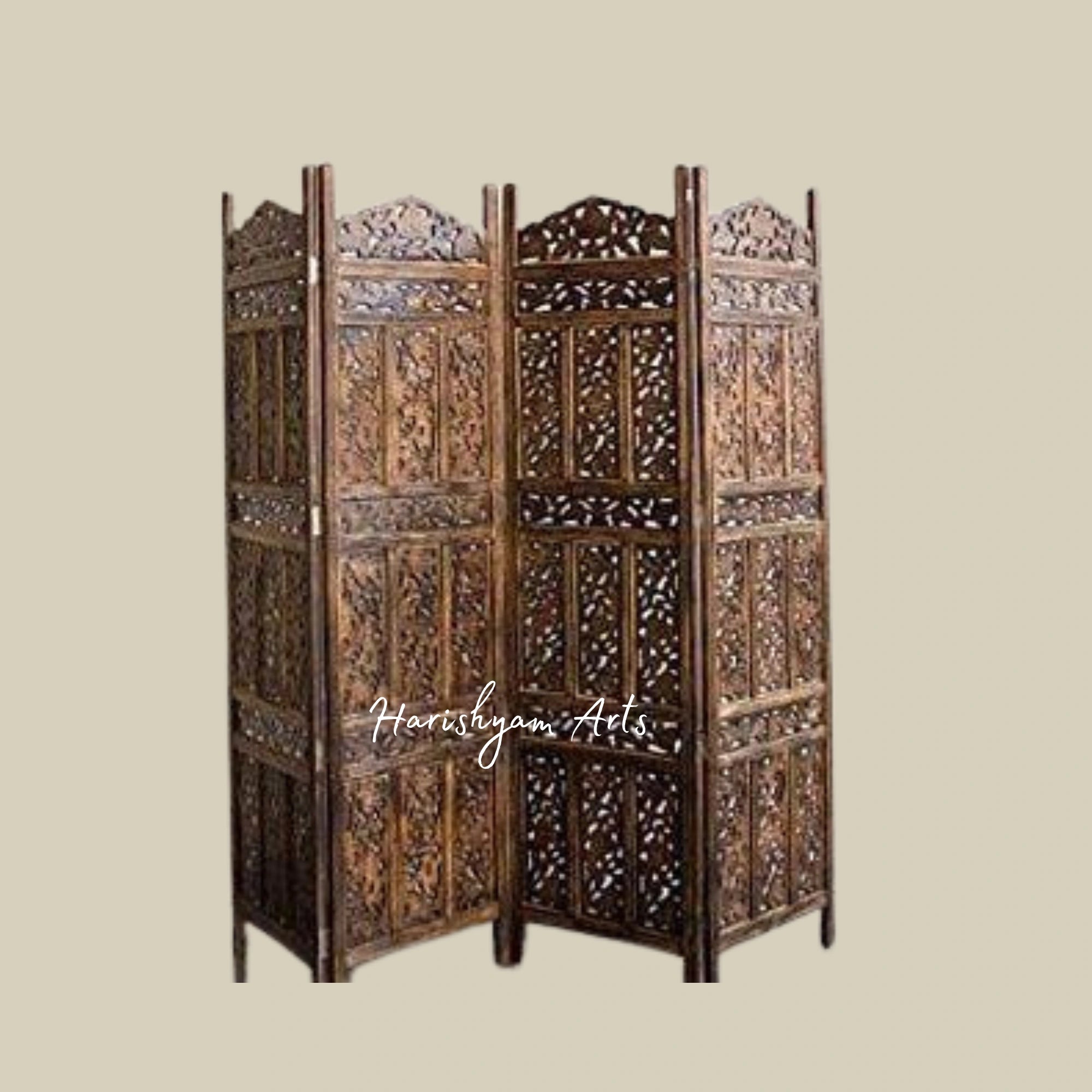 Classic Wooden Room Divider with Handcrafted Paisley Patterns