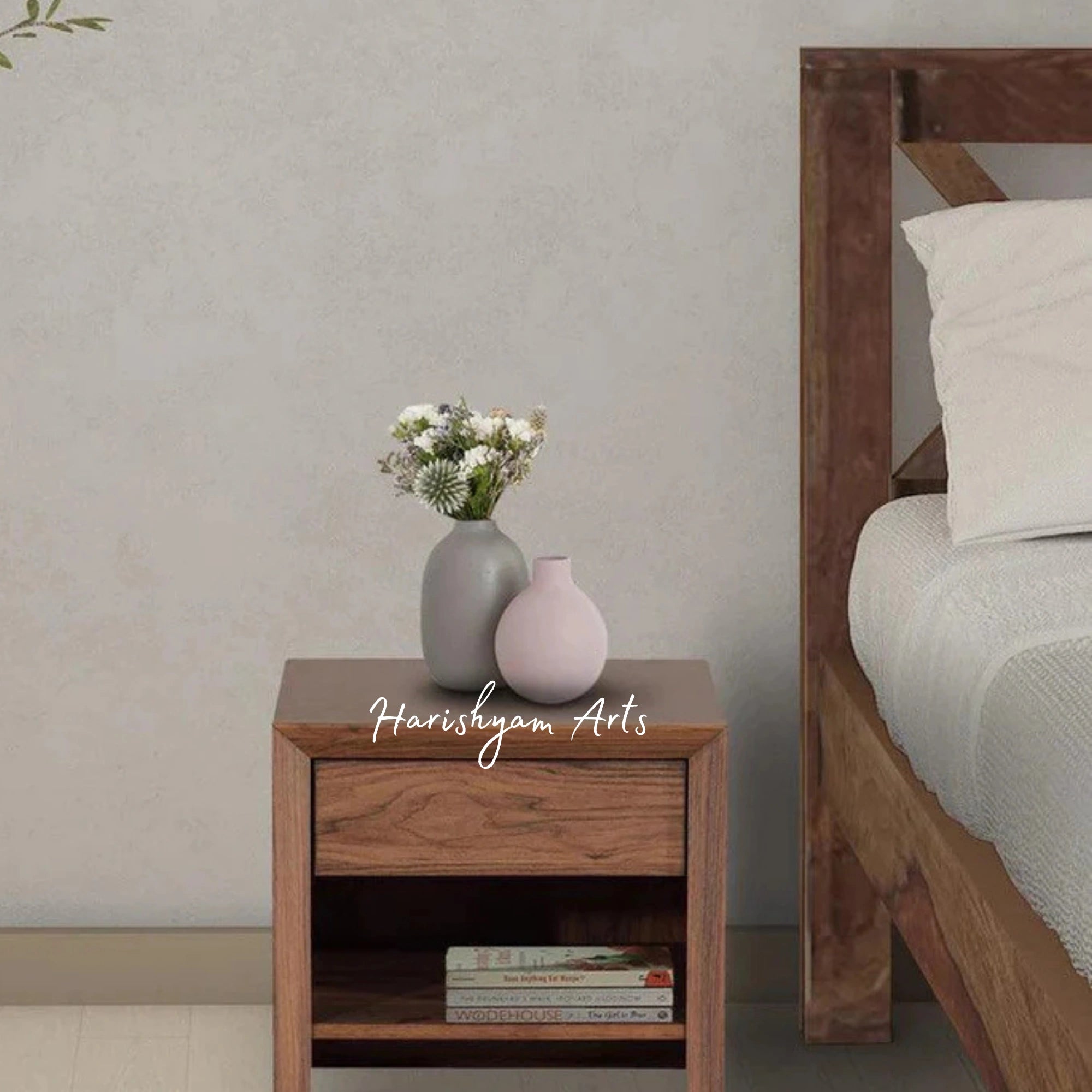 Columbia Walnut Finish Bedside Table with Drawer