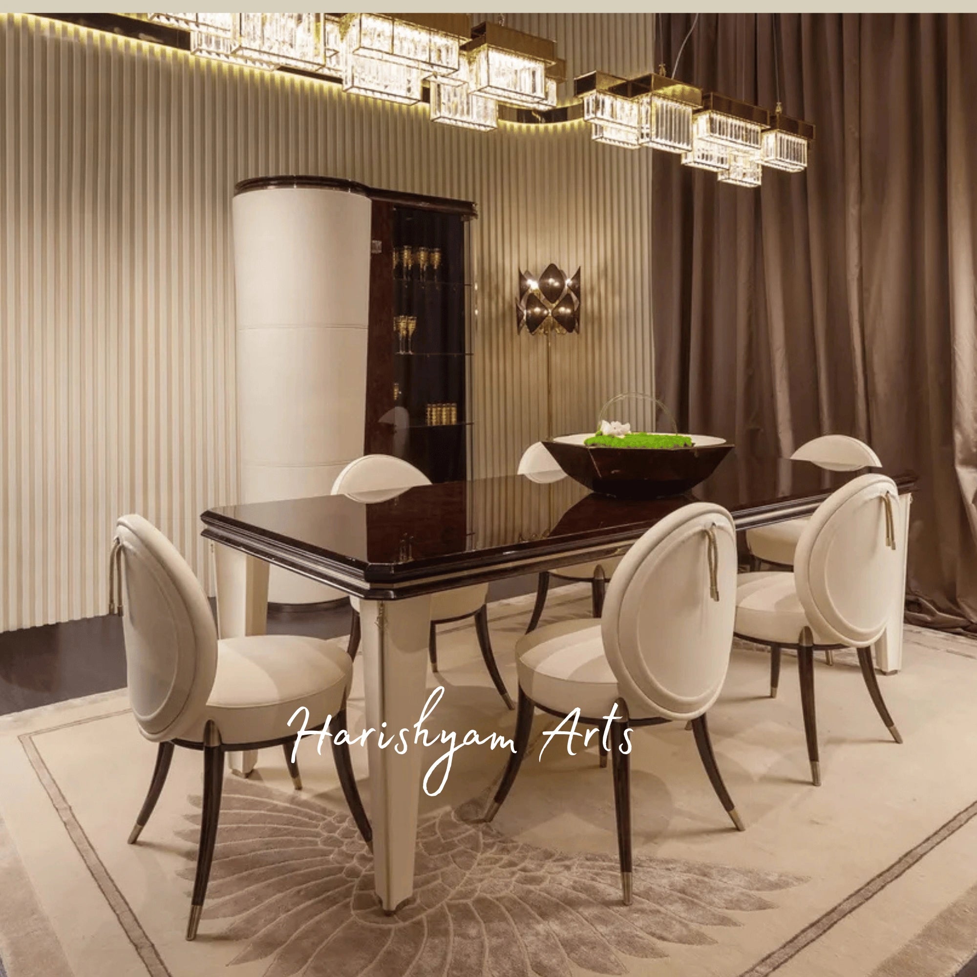 Contemporary Luxury Dining Chair with Upholstered Oval Backrest and Metallic Accents