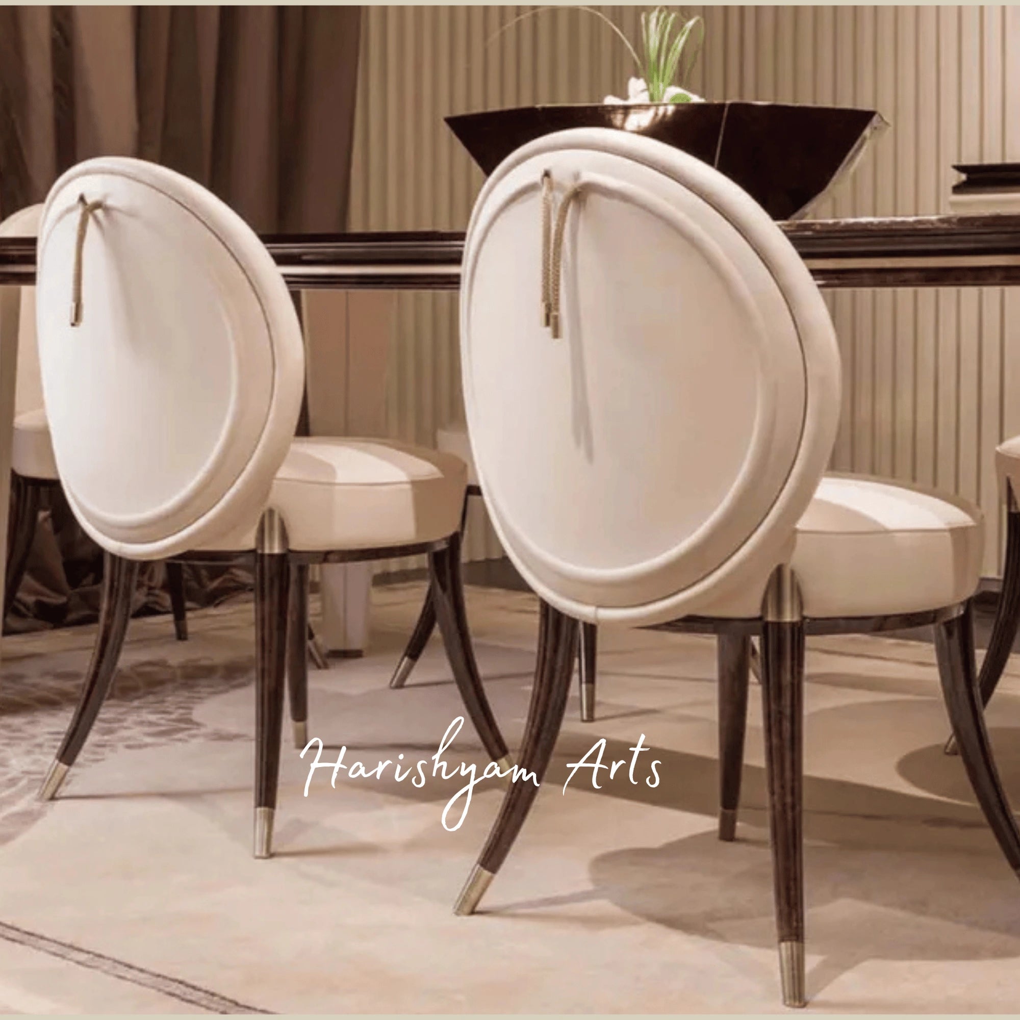 Contemporary Luxury Dining Chair with Upholstered Oval Backrest and Metallic Accents2