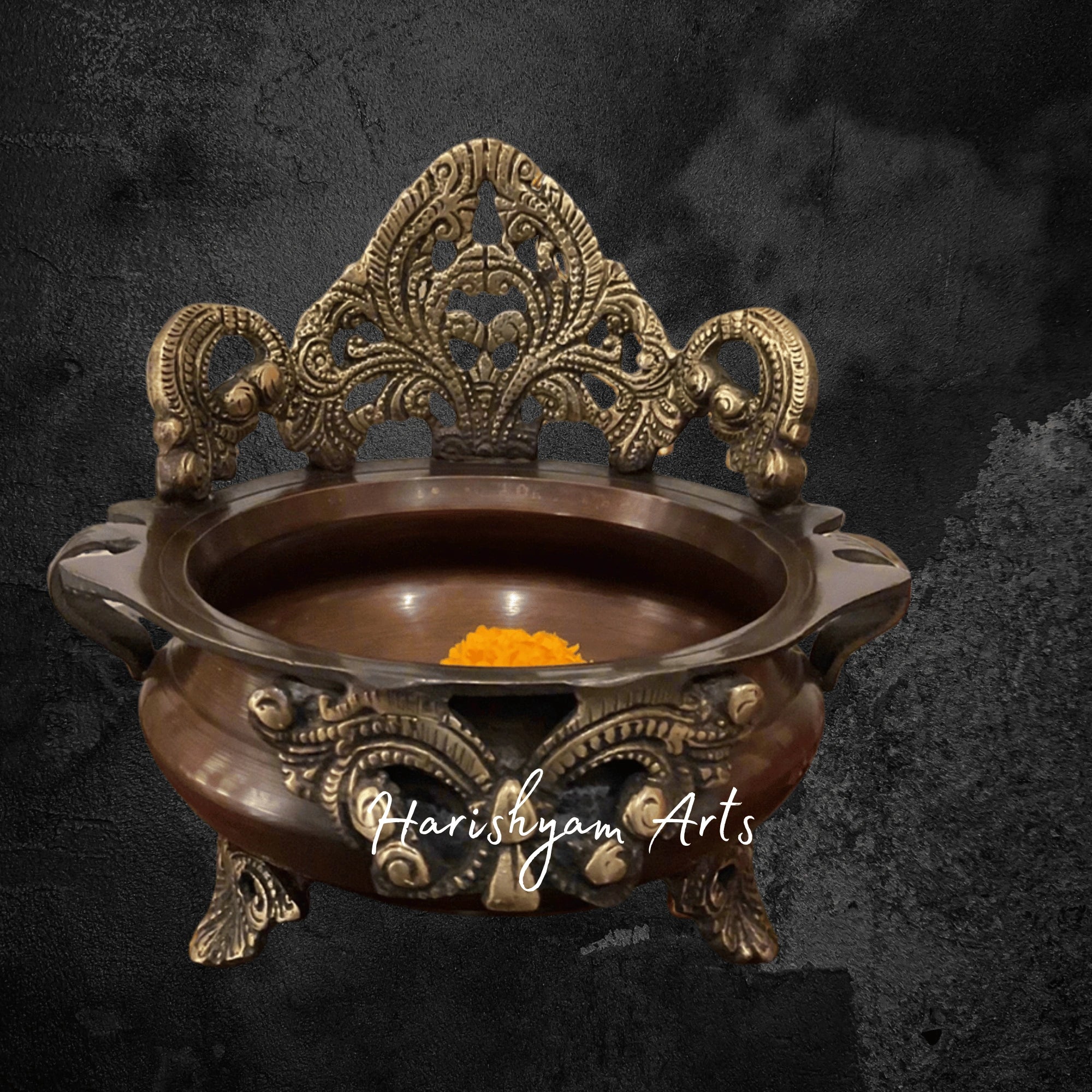 Copper-Finished Decorative Brass Urli for Traditional Centerpieces