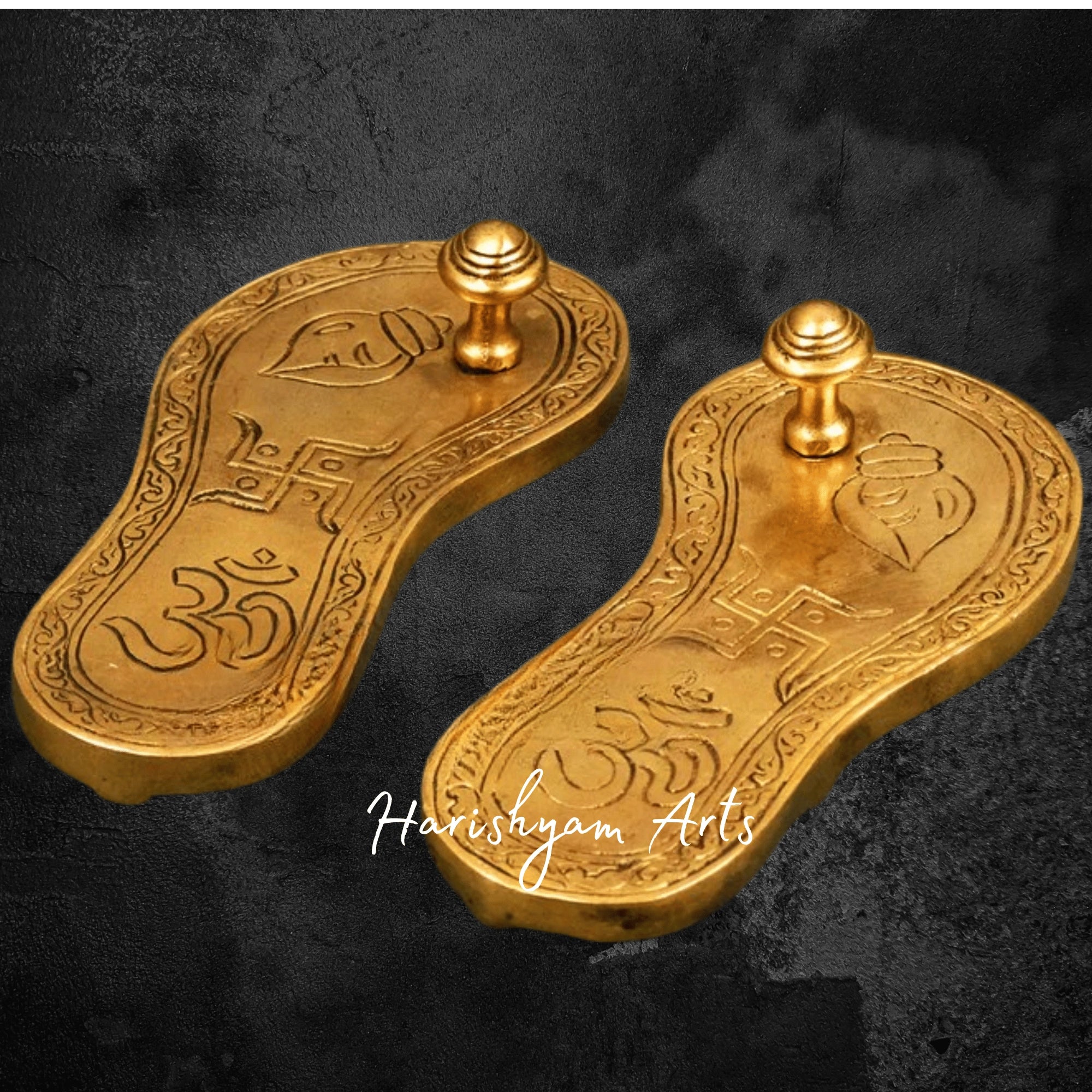 Decorative Brass Charan Paduka Set for Mandir Placement