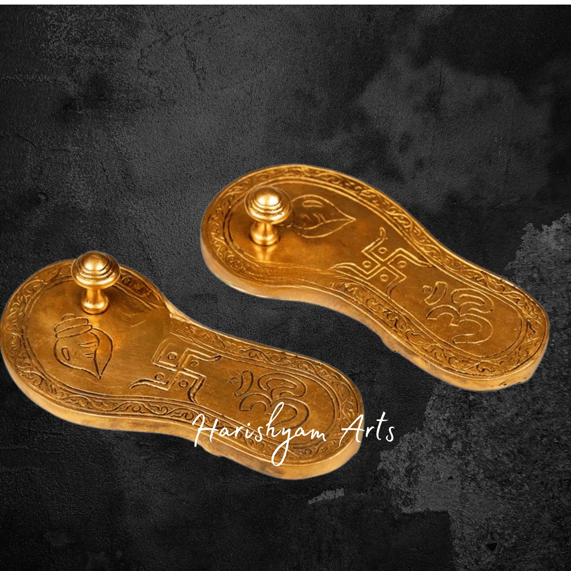 Decorative Brass Charan Paduka Set for Mandir Placement