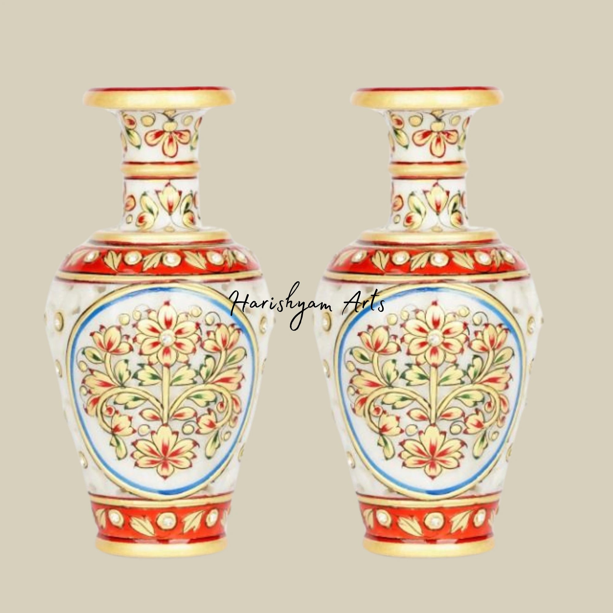 Decorative Marble Vase with Meenakari and Gemstone Inlay - Perfect for Living Room Decor1