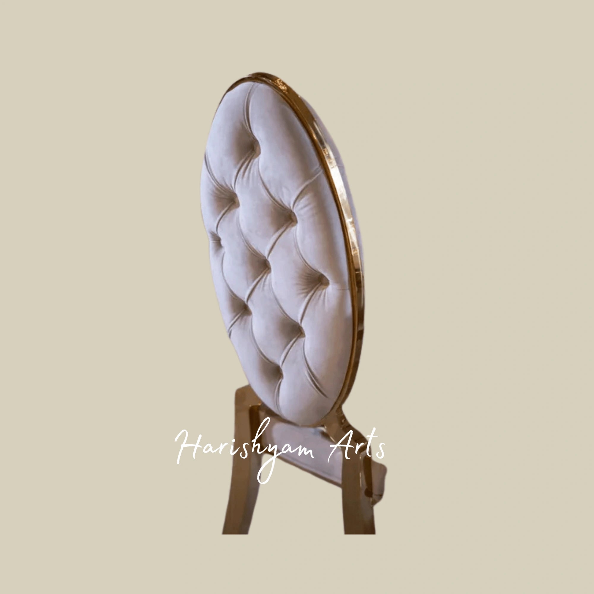 Designer Oval Back Dining Chair with Soft Velvet Upholstery, Padded Seat, and Stylish Gold Accents