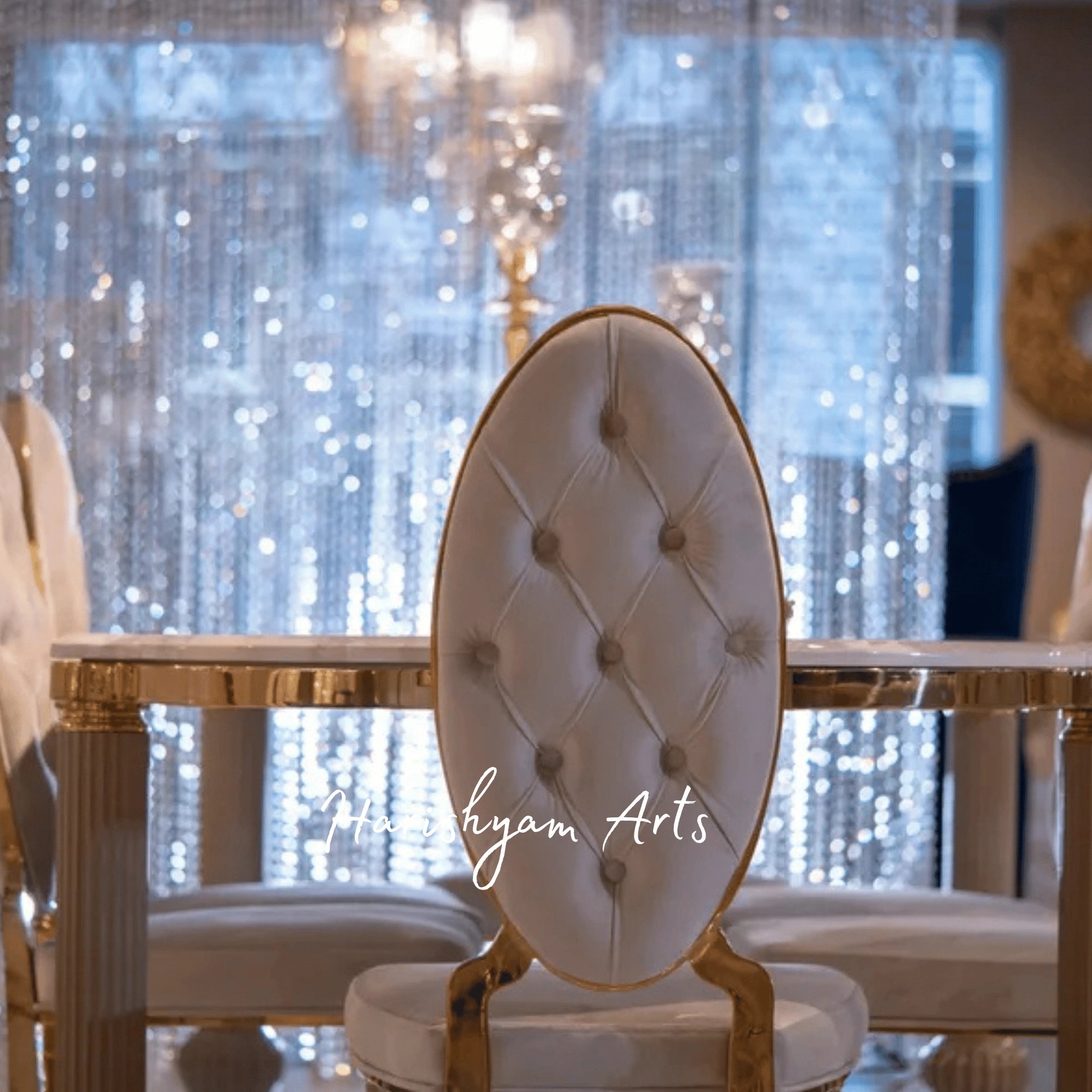 Designer Oval Back Dining Chair with Soft Velvet Upholstery, Padded Seat, and Stylish Gold Accents