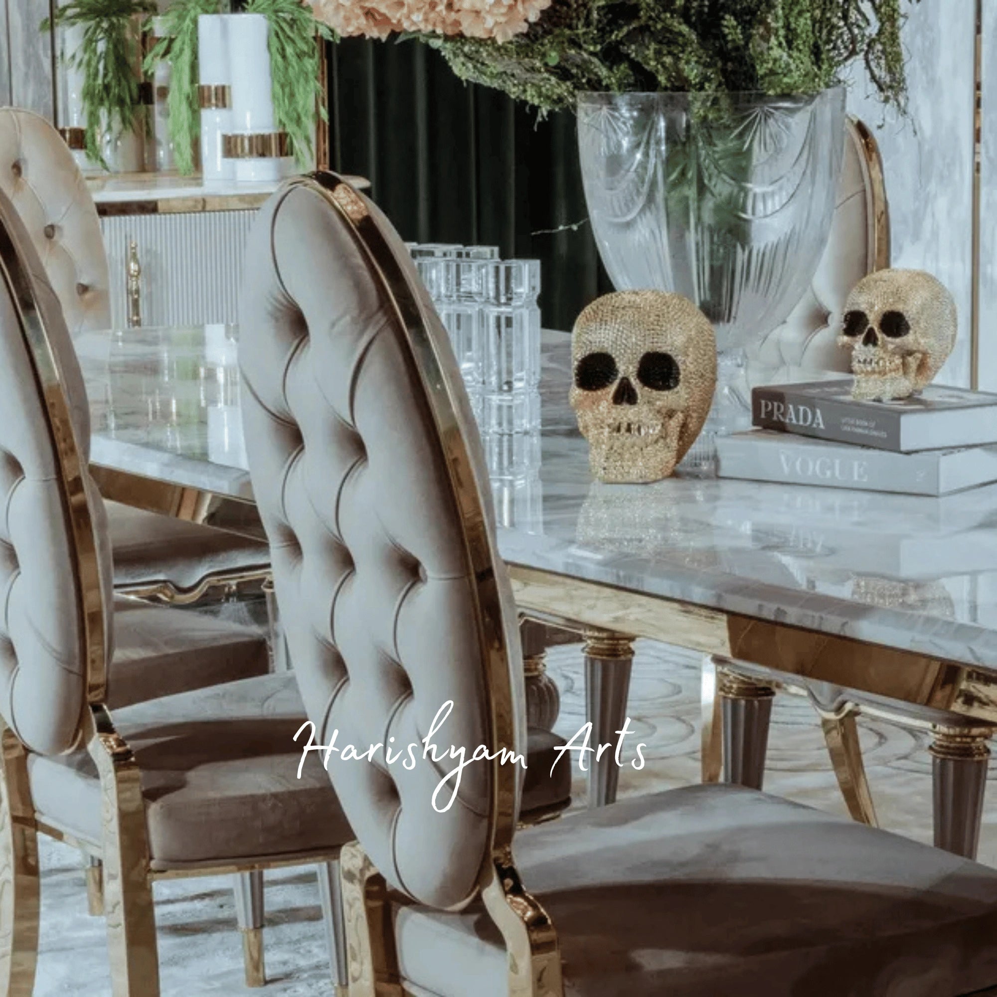 Designer Oval Back Dining Chair with Soft Velvet Upholstery, Padded Seat, and Stylish Gold Accents