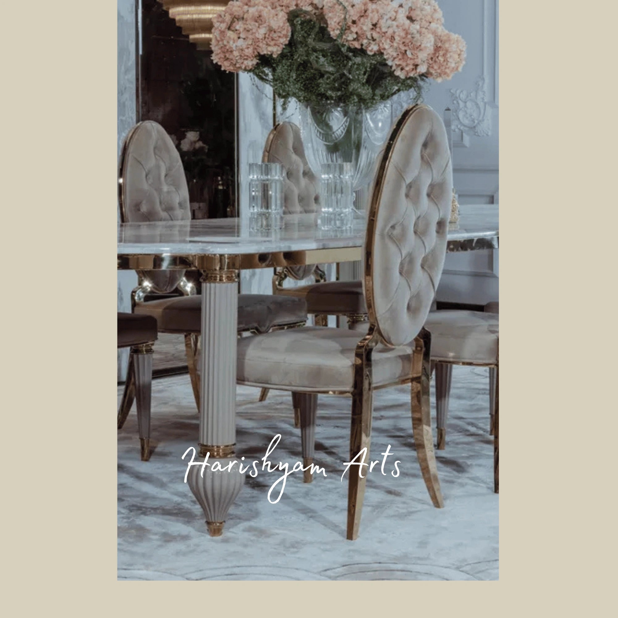 Designer Oval Back Dining Chair with Soft Velvet Upholstery, Padded Seat, and Stylish Gold Accents