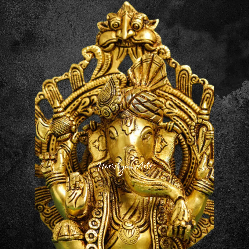Ganesha Idol in a Brass Frame with Turban 12"