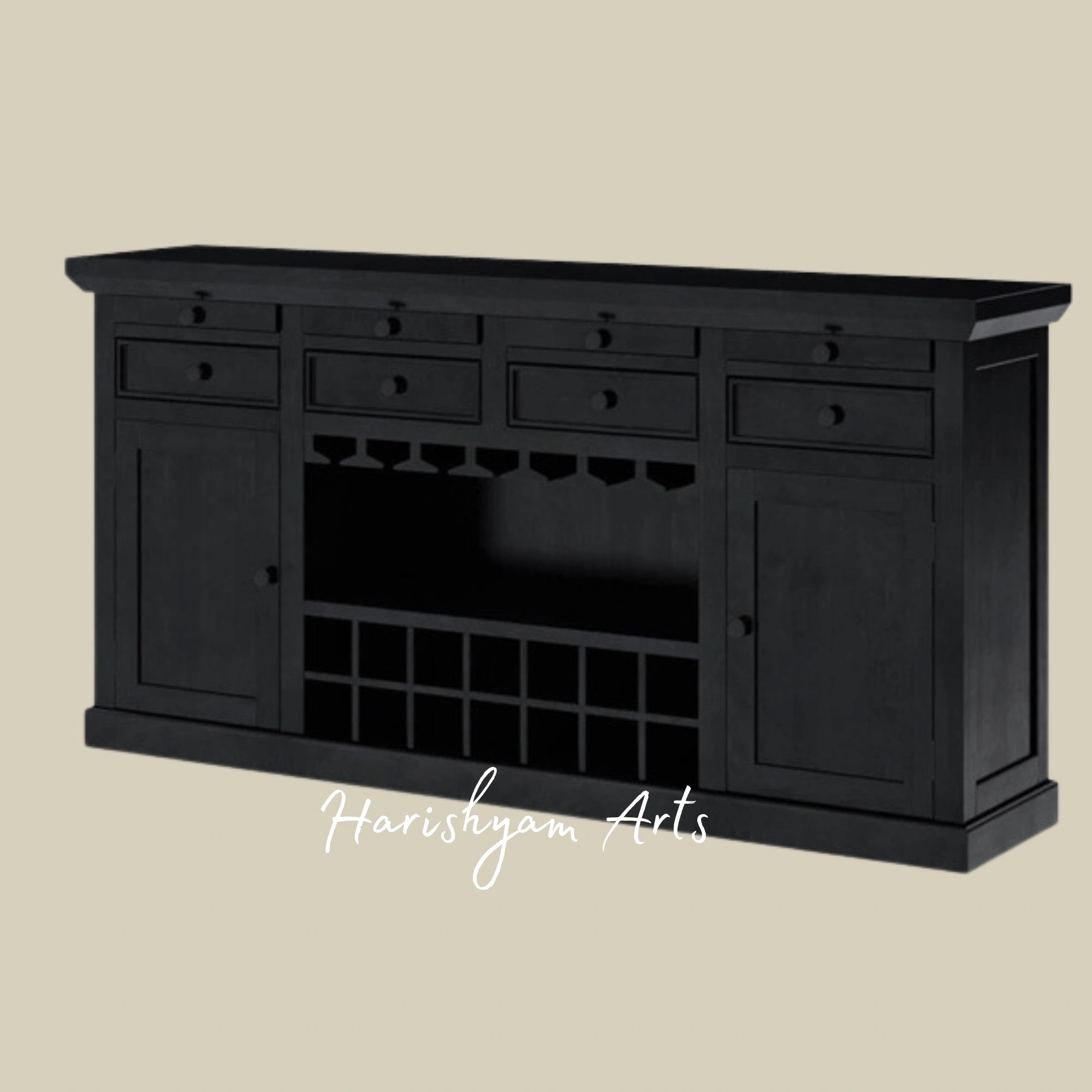 Elegant Black Bar Cabinet with Wine Rack and Glass Holder
4
