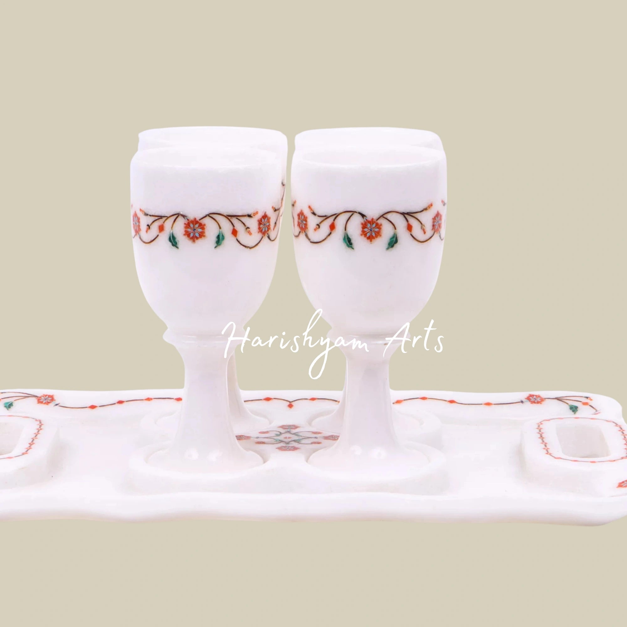 Elegant Coral Cordial Glass and Tray Set Handcrafted Barware1