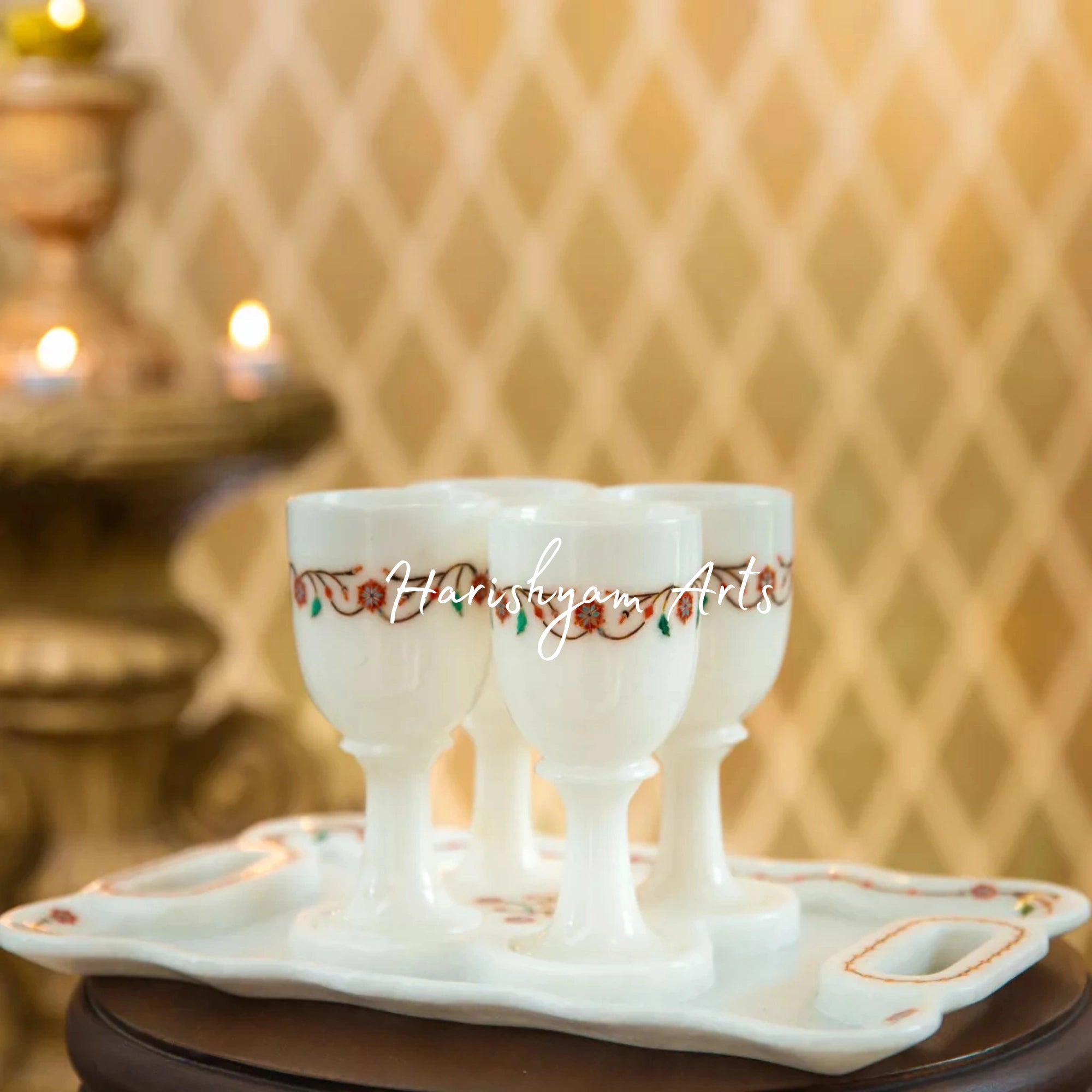 Elegant Coral Cordial Glass and Tray Set Handcrafted Barware4