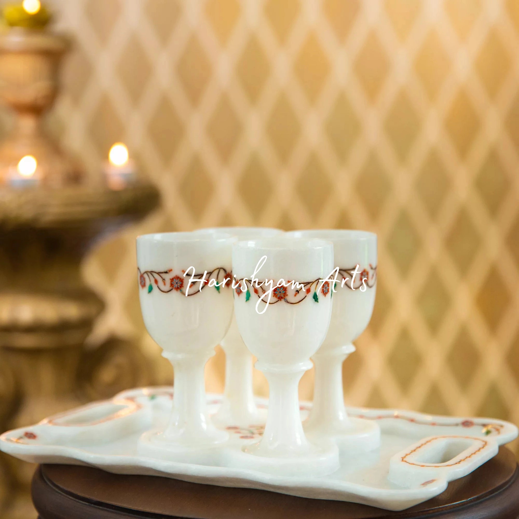Elegant Coral Cordial Glass and Tray Set Handcrafted Barware4
