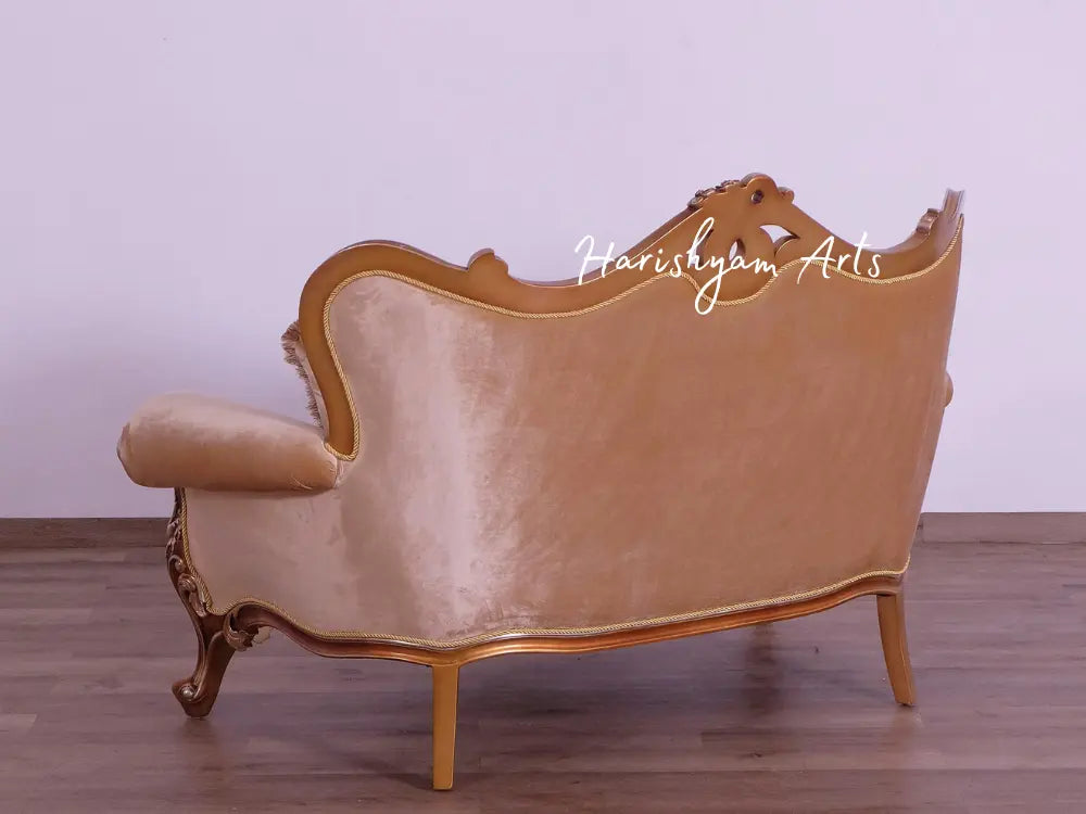 Elegant Gold and Brown Wood Trim Luxury Sofa Set