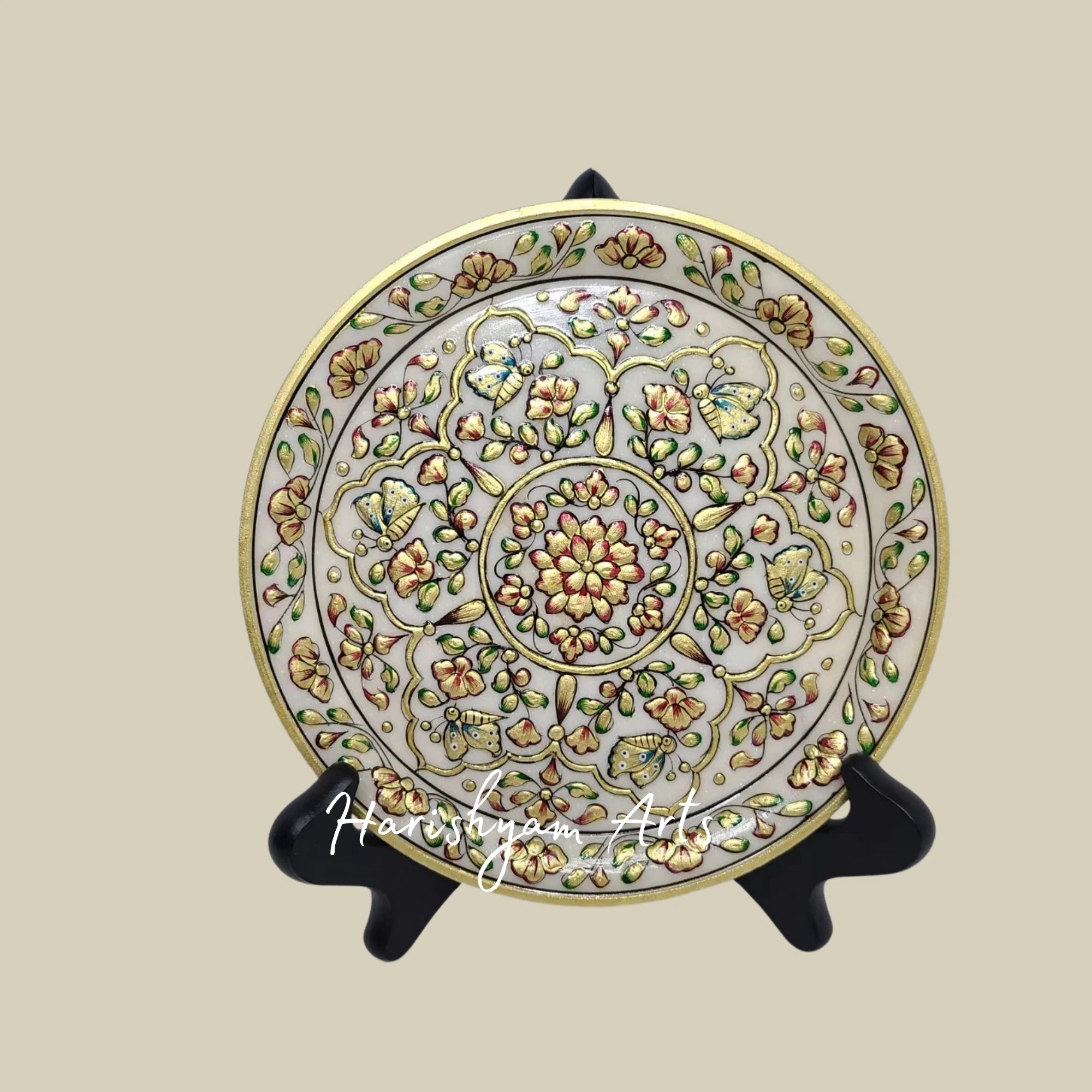 Elegant Gold-Embellished Marble Plate Handcrafted Decorative Accent