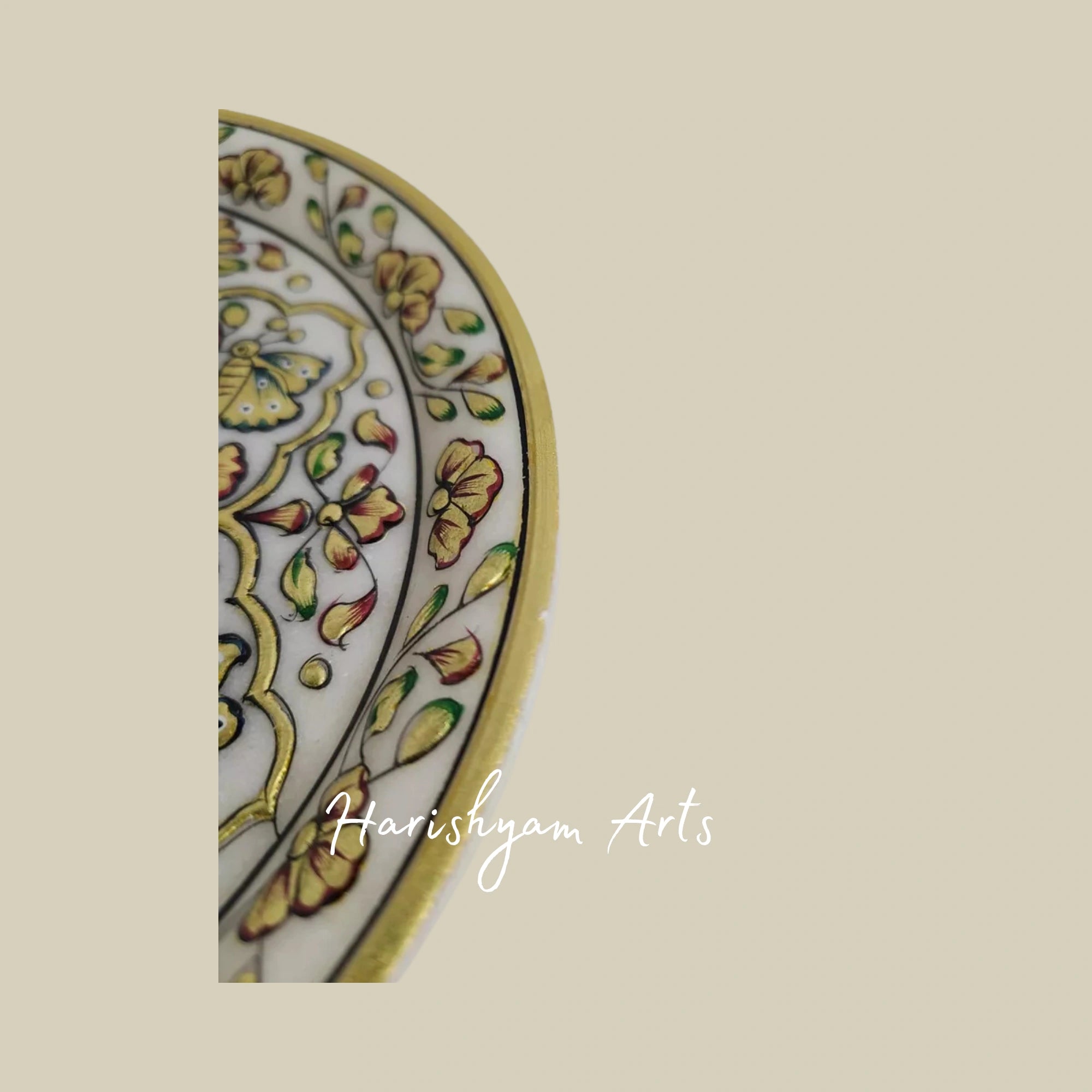 Elegant Gold-Embellished Marble Plate Handcrafted Decorative Accent