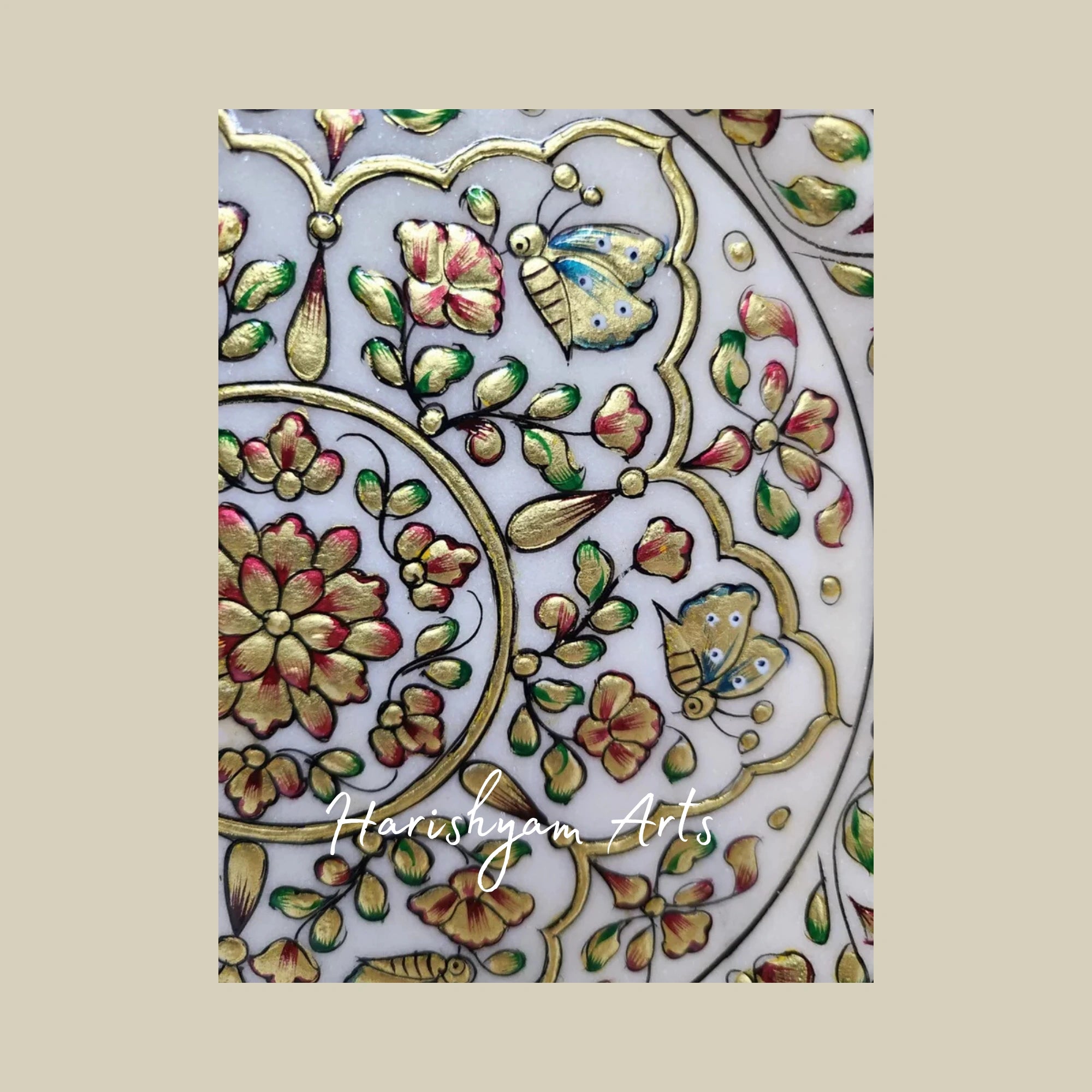 Elegant Gold-Embellished Marble Plate Handcrafted Decorative Accent