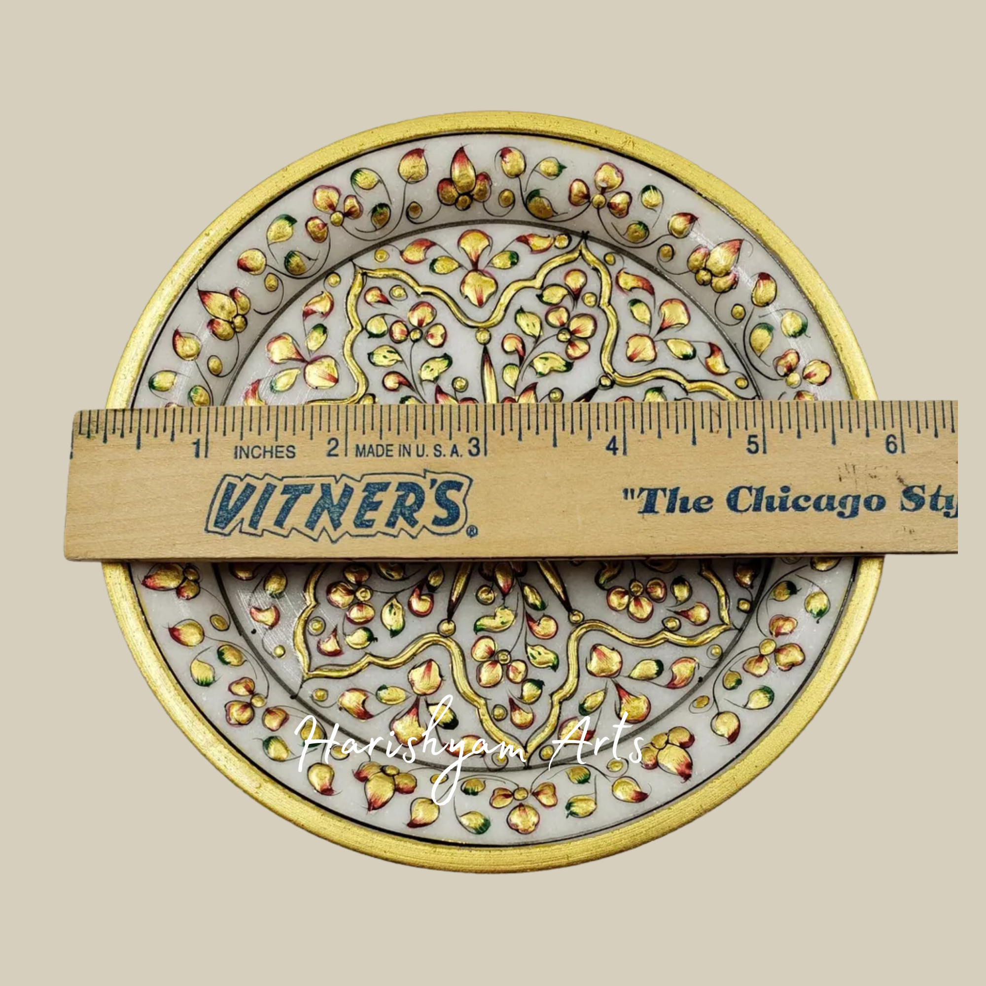 Elegant Handcrafted Marble Plate with Pure Gold Leaf Detailing