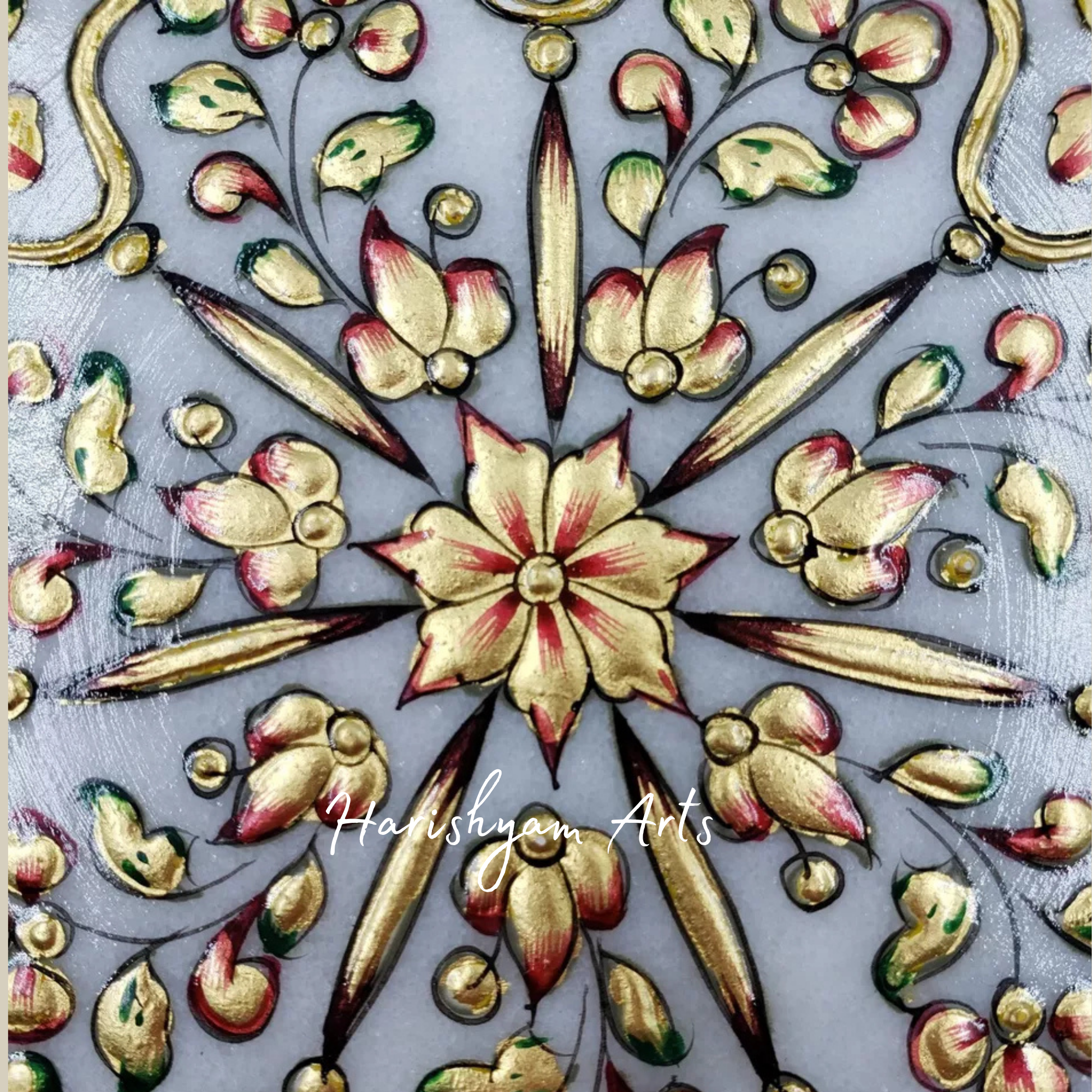 Elegant Handcrafted Marble Plate with Pure Gold Leaf Detailing