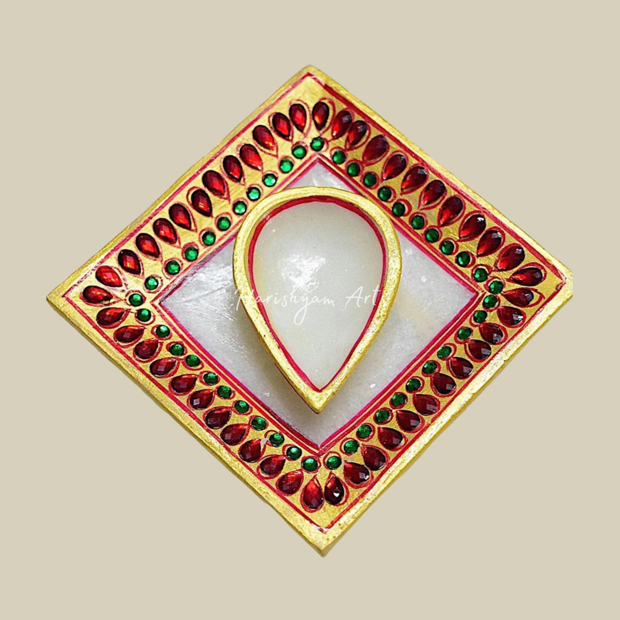 Elegant Marble Diya with Tray - Set of 21