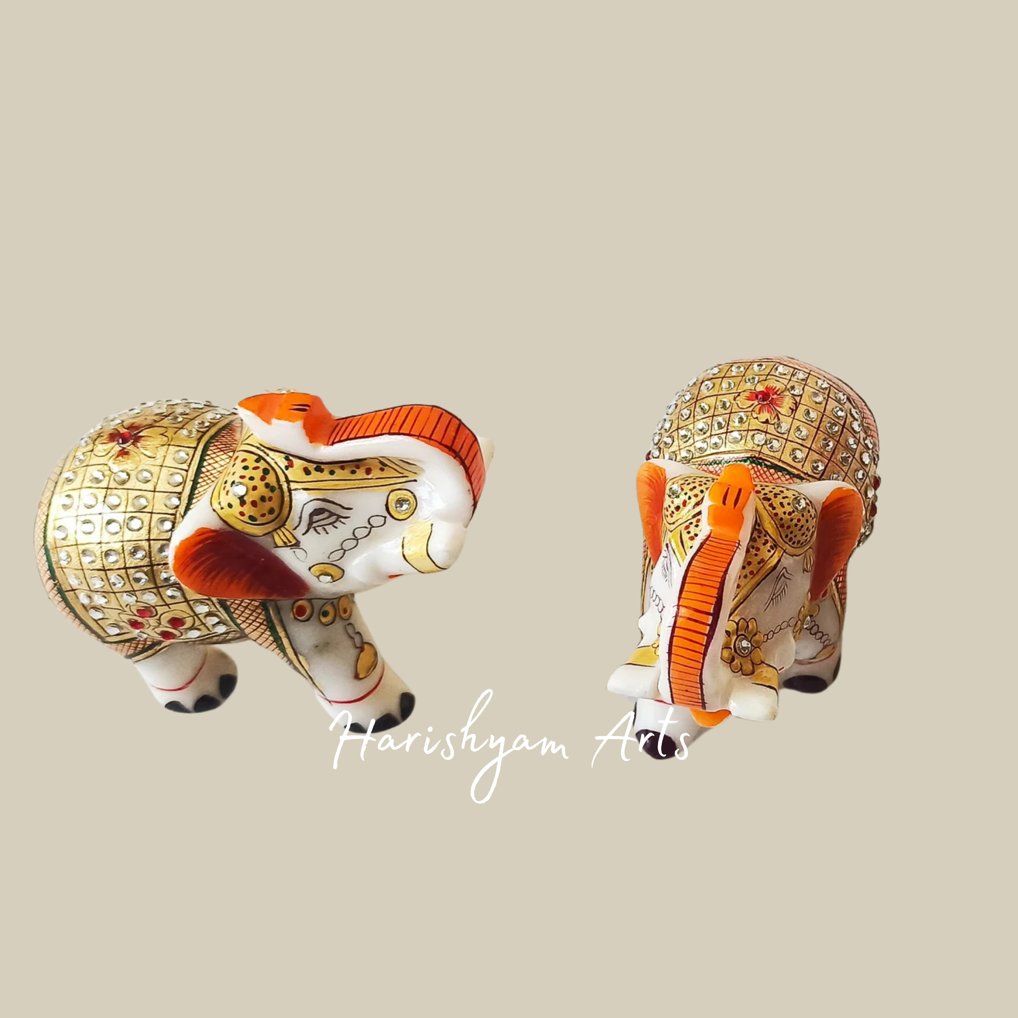 Elegant Marble Elephant Queen Set Handcrafted Showpiece