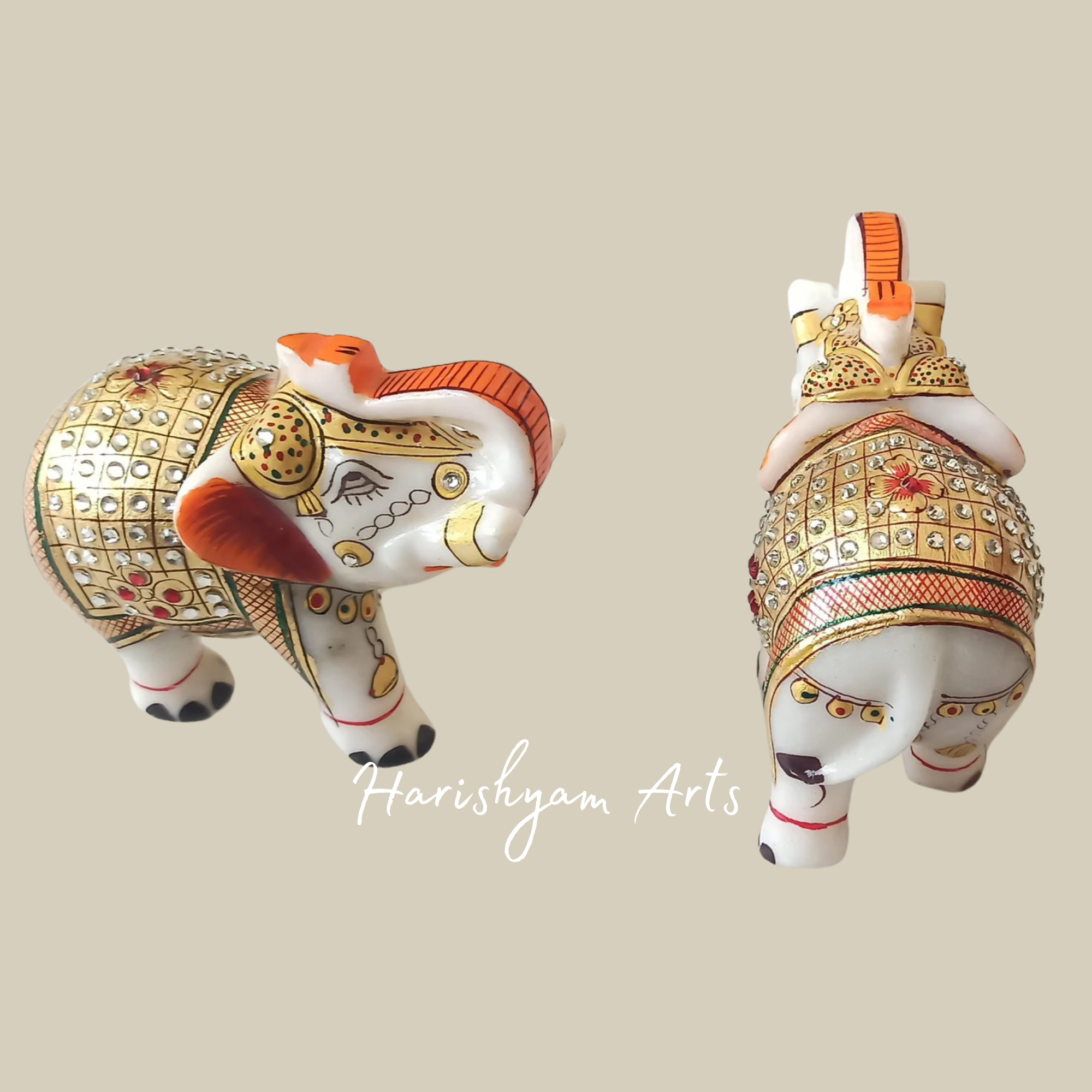 Elegant Marble Elephant Queen Set Handcrafted Showpiece