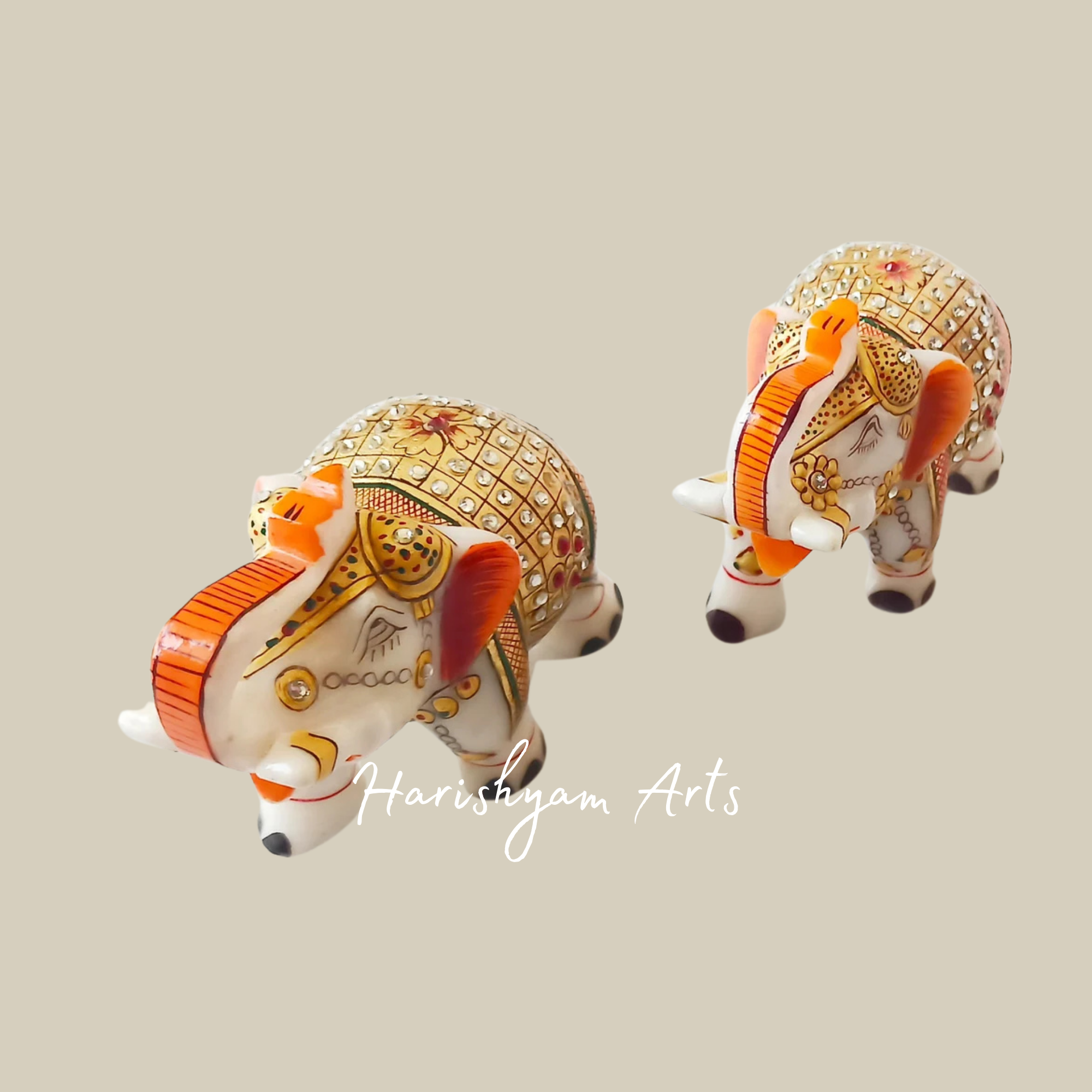 Elegant Marble Elephant Queen Set Handcrafted Showpiece