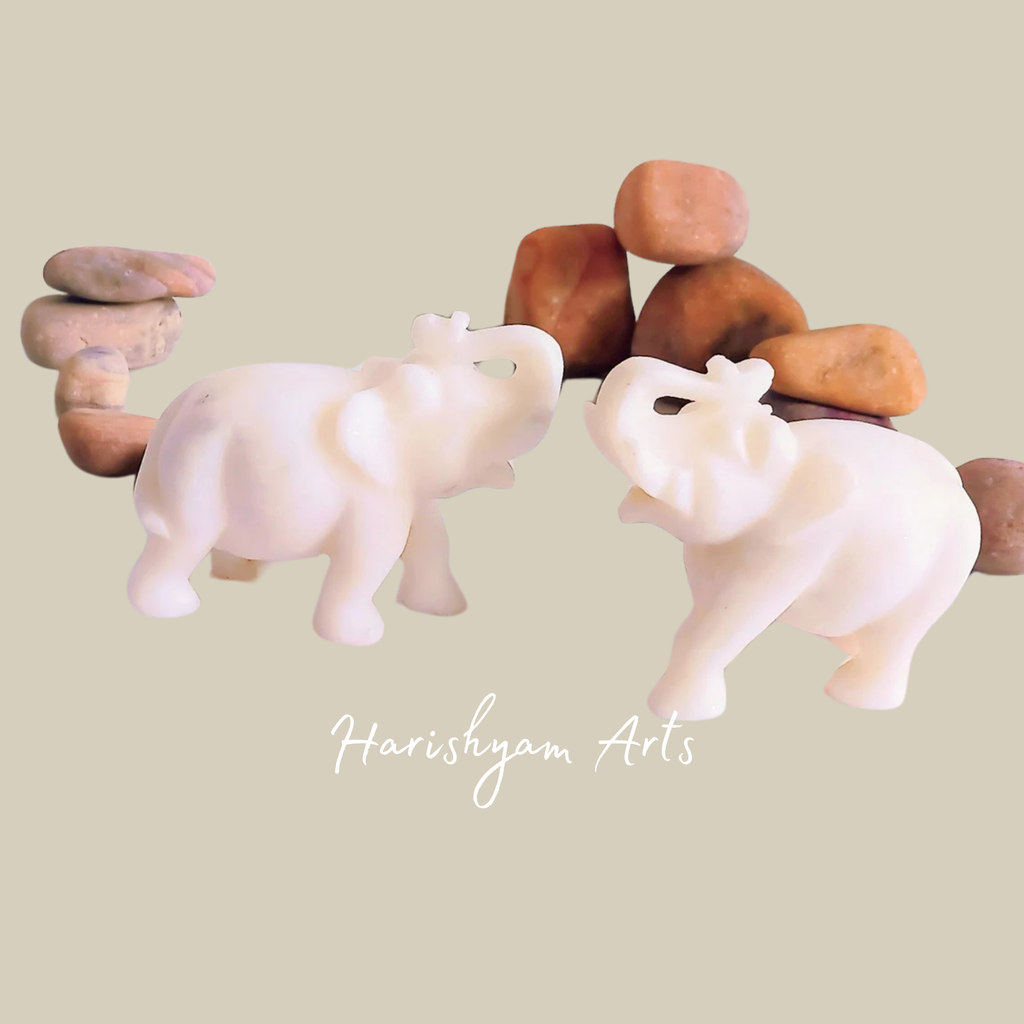 Elegant Marble Elephant Queen Set Handcrafted Showpiece
