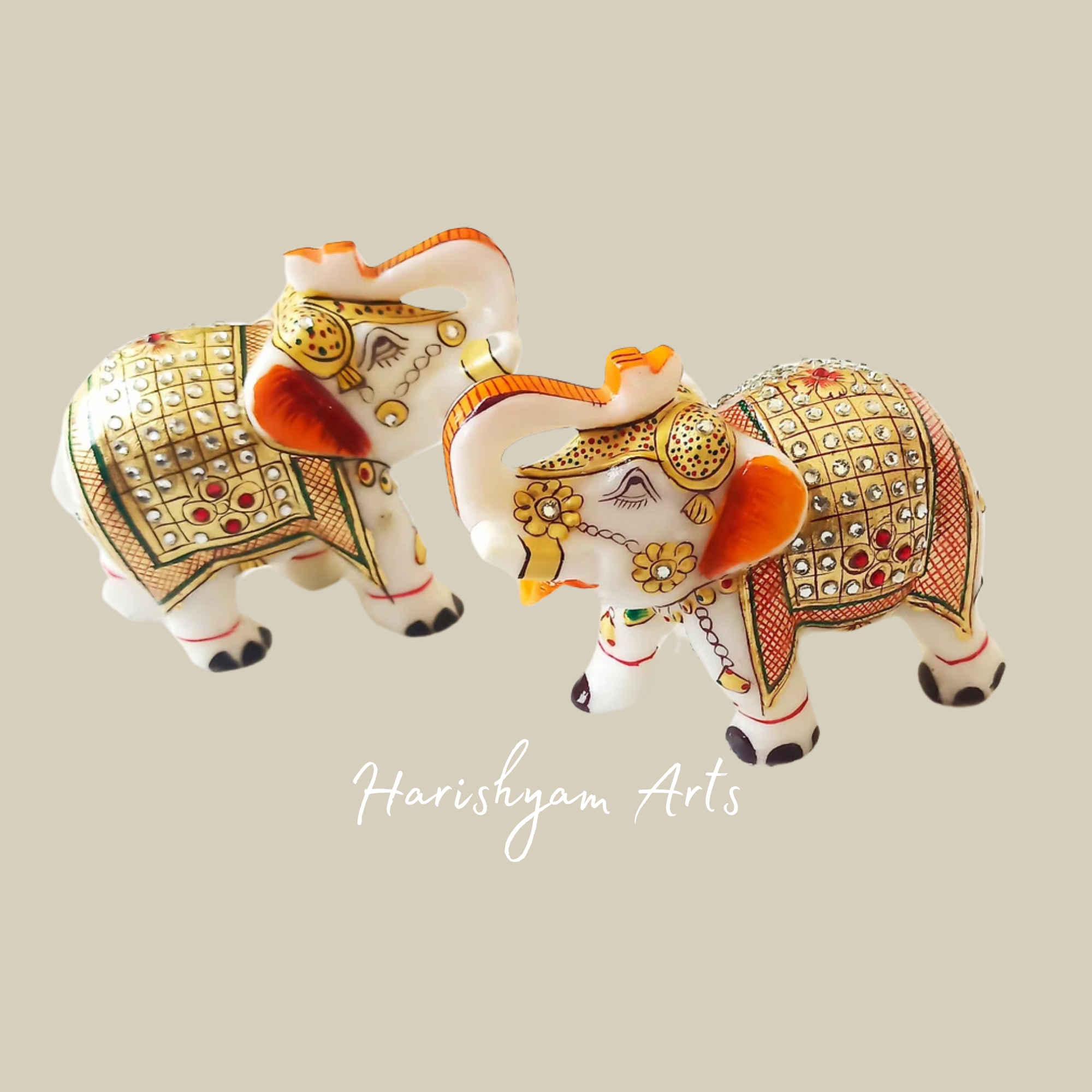 Elegant Marble Elephant Queen Set Handcrafted Showpiece