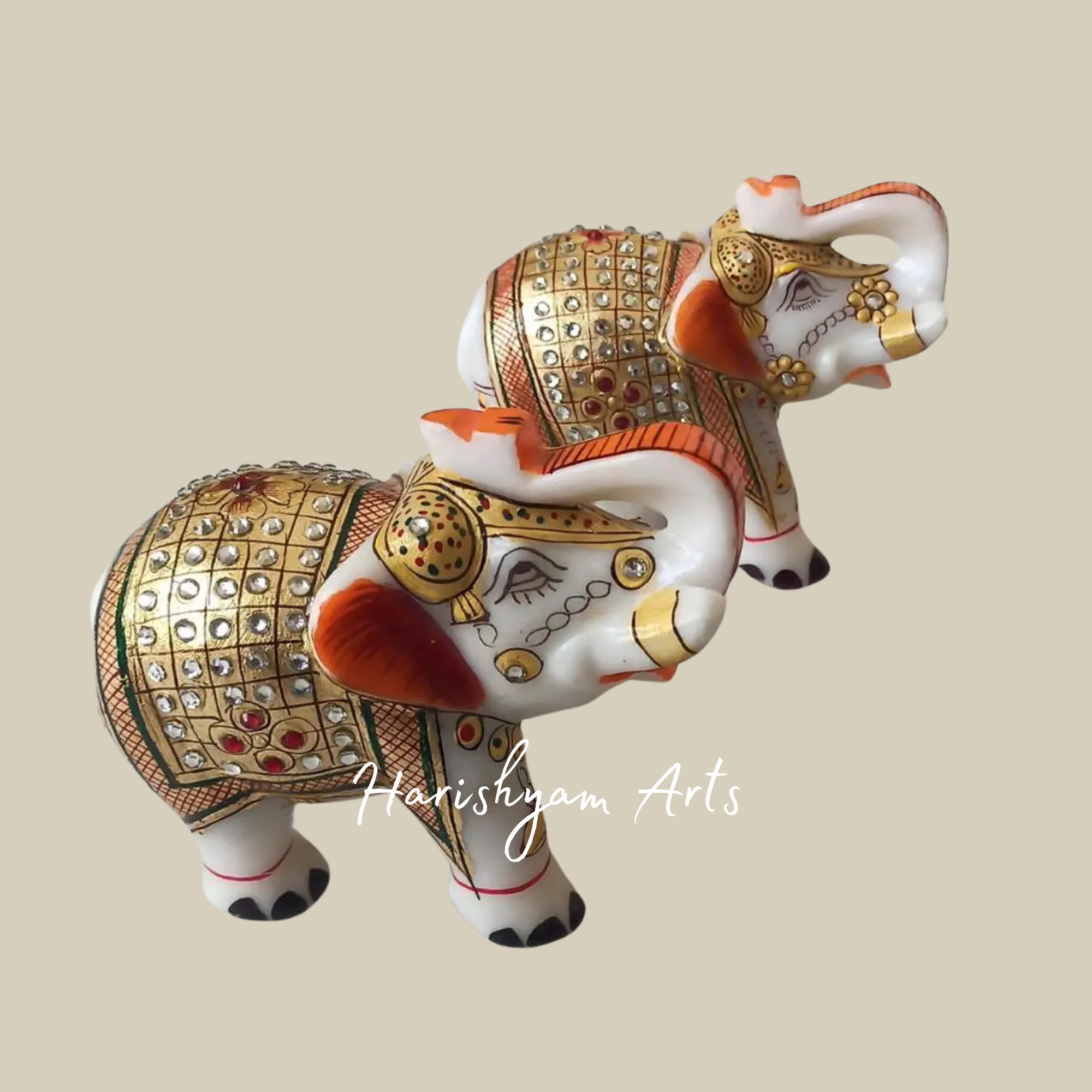 Elegant Marble Elephant Queen Set Handcrafted Showpiece