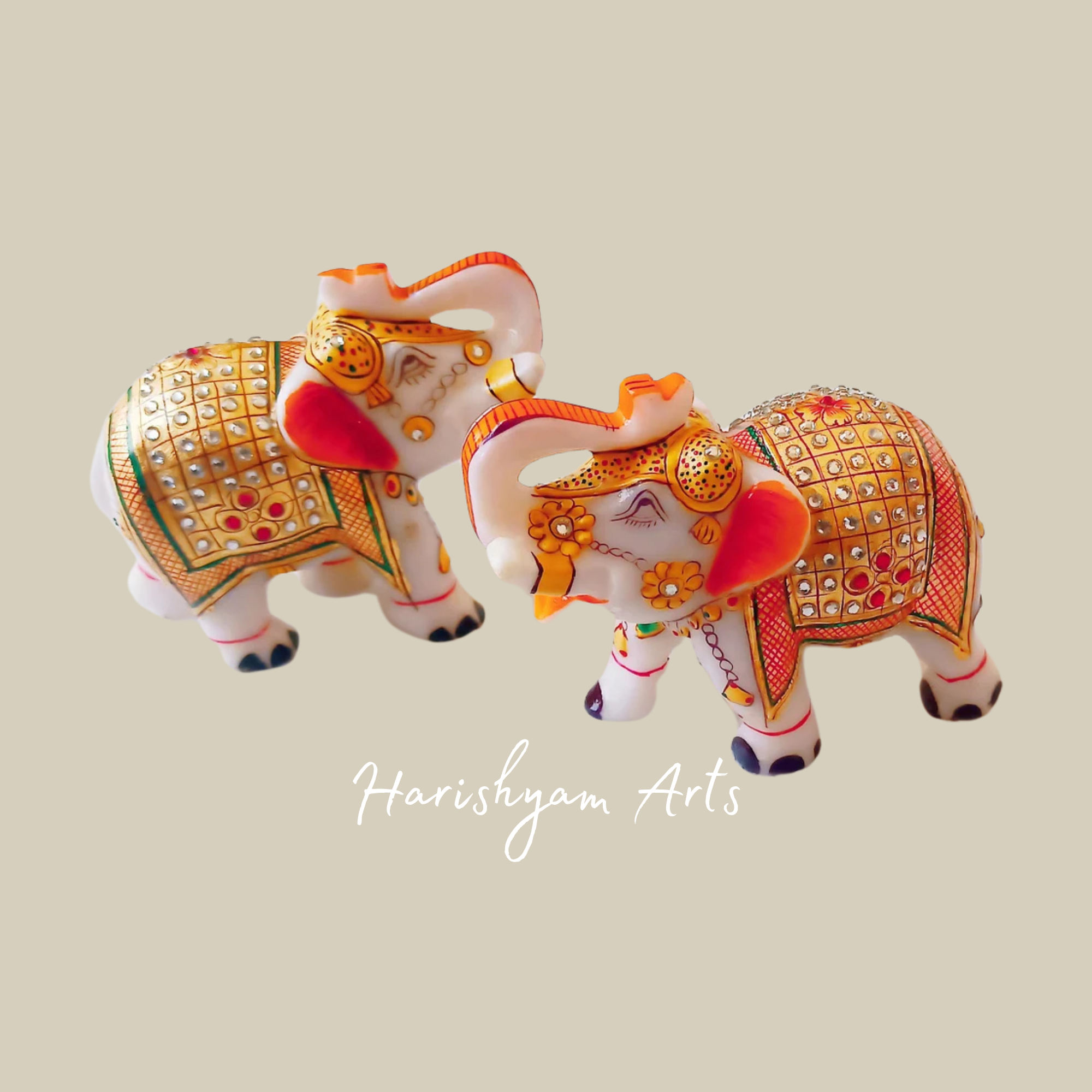 Elegant Marble Elephant Queen Set Handcrafted Showpiece