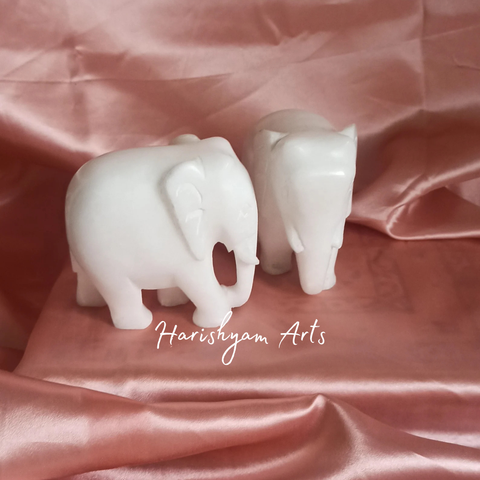 Elegant Marble Elephant Queen Set Handcrafted Showpiece