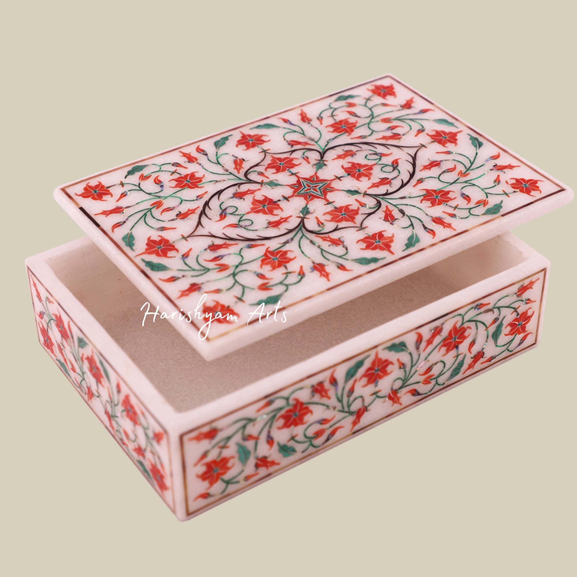Elegant Rectangular White Marble Jewelry Box with Decorative Inlay1
