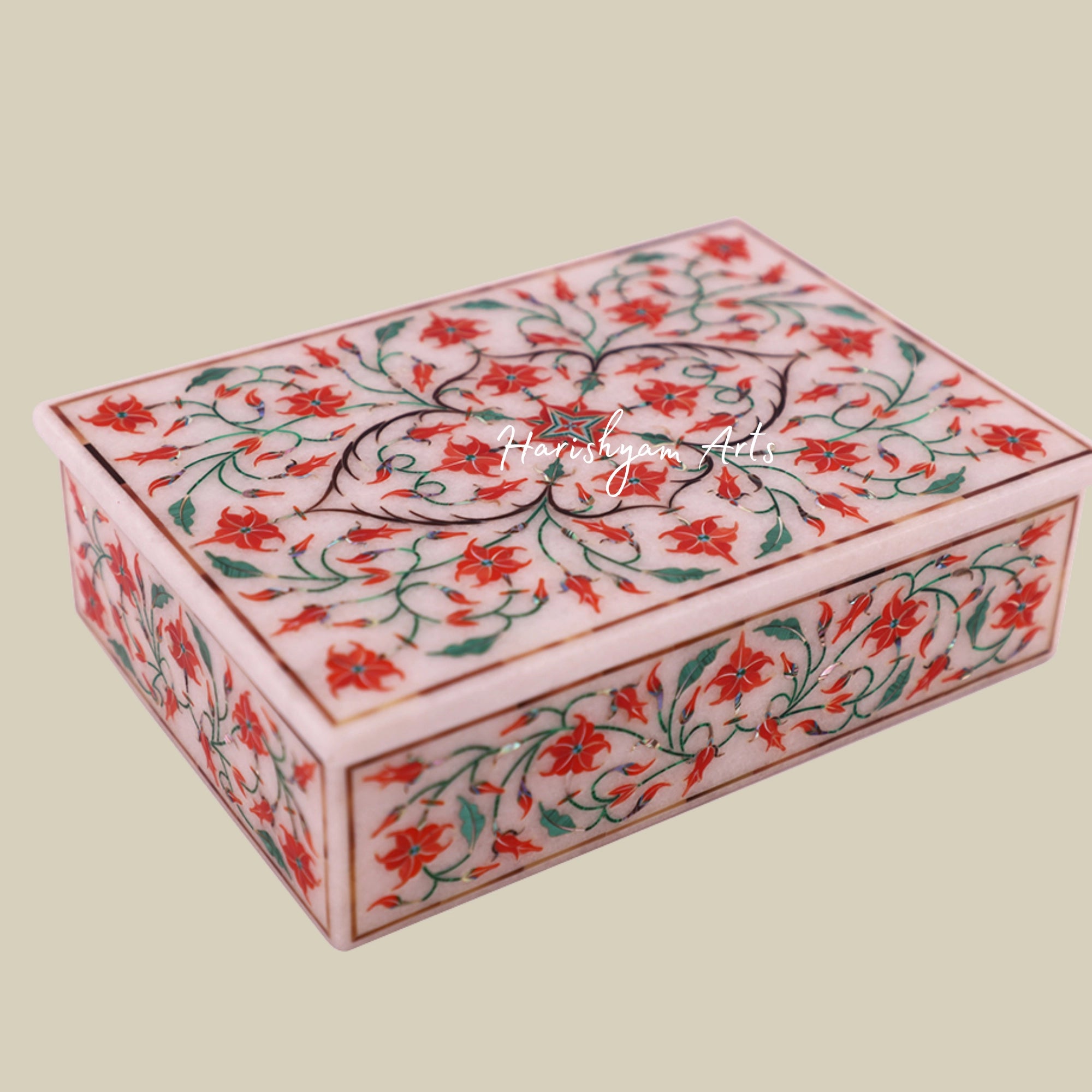 Elegant Rectangular White Marble Jewelry Box with Decorative Inlay2
