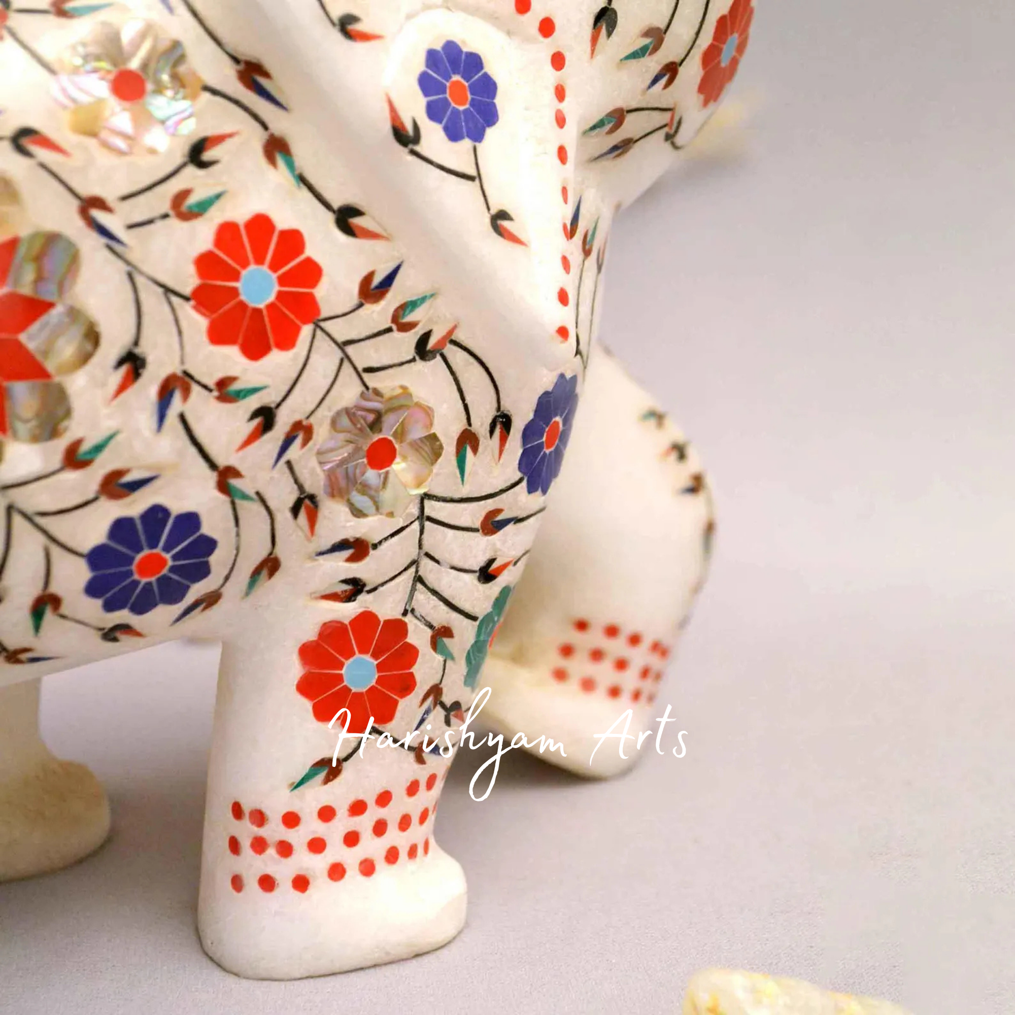 Elephant Pair with Red Gemstone Inlay Work Collectible Showpiece
