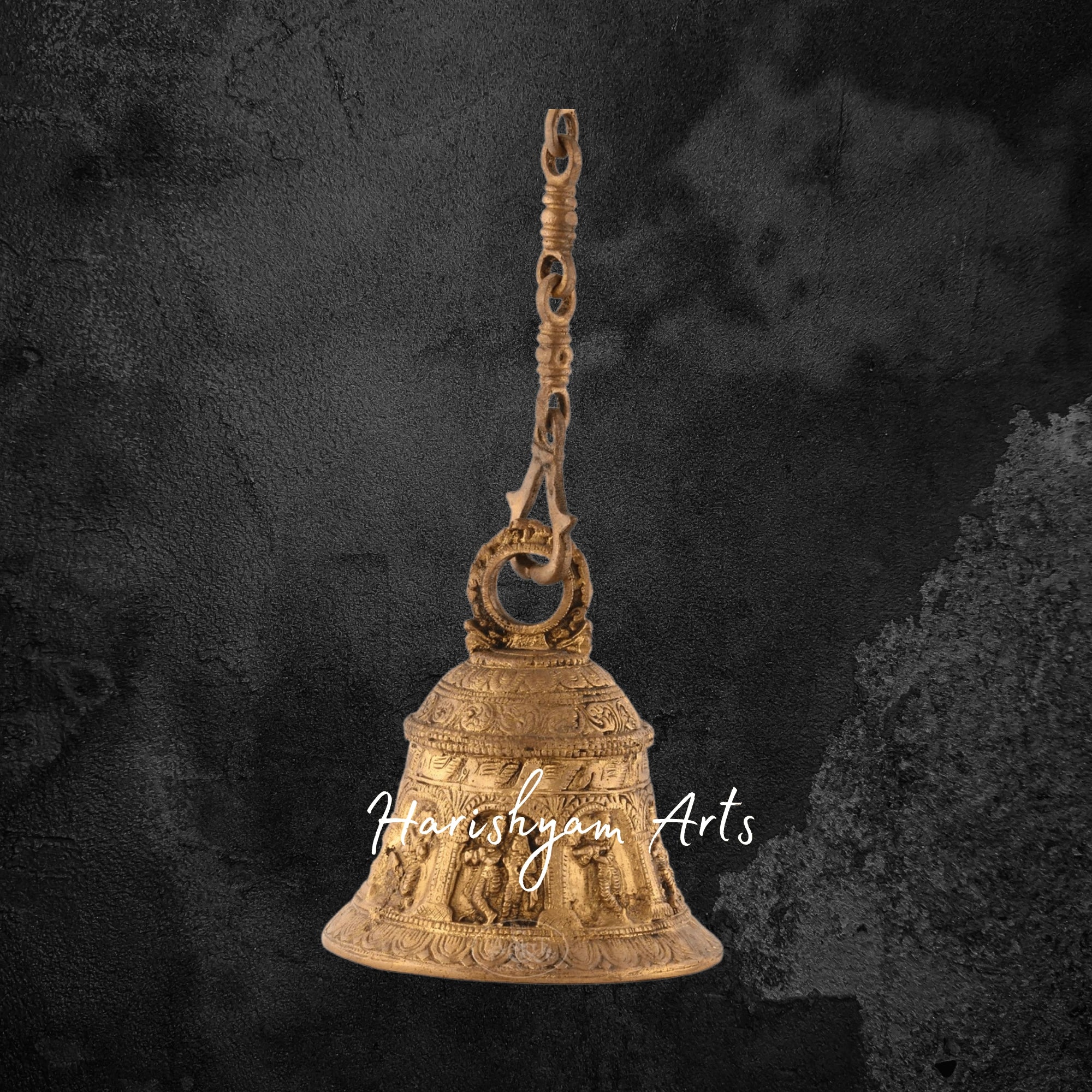 Embossed Brass Hanging Bell for Spiritual and Temple Use