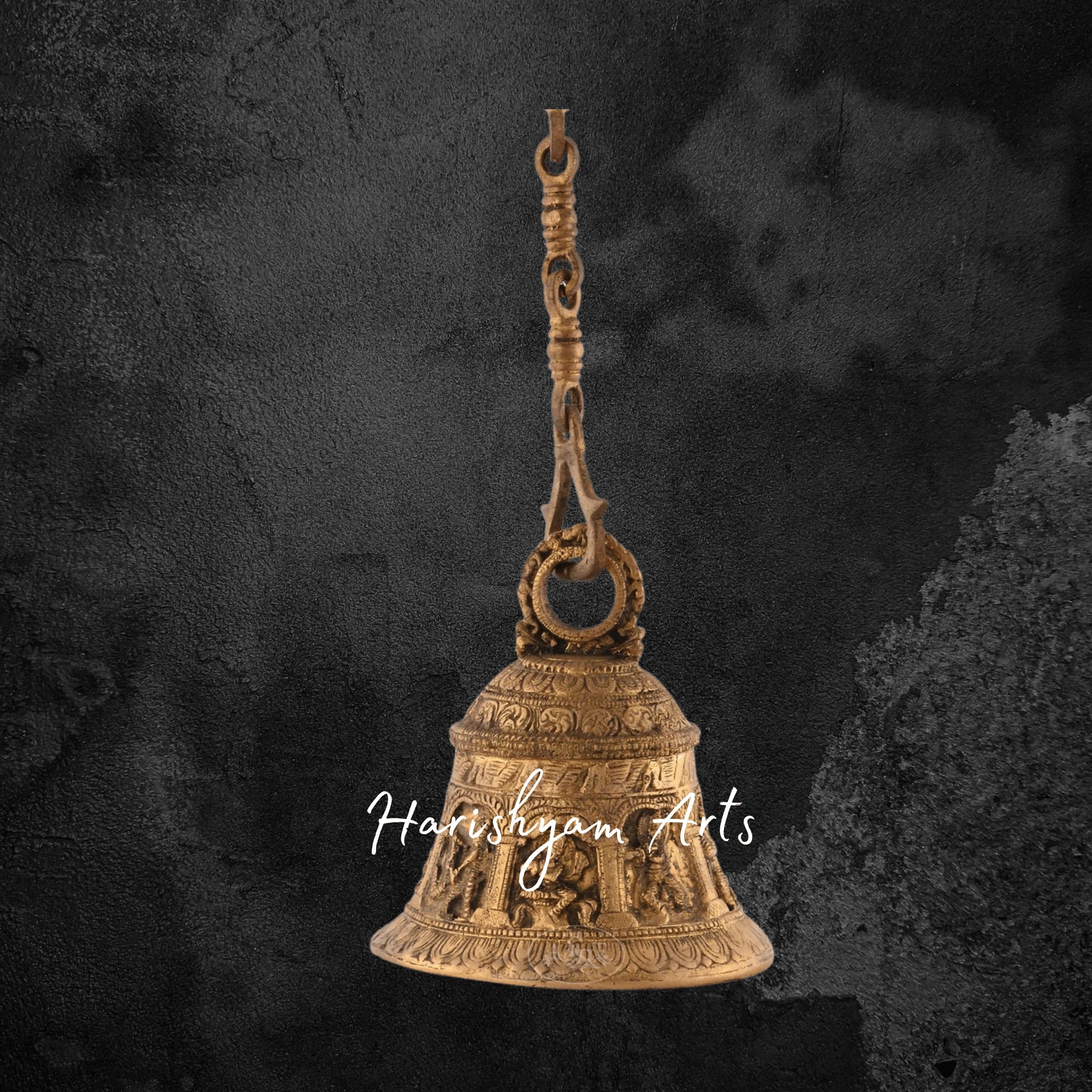 Embossed Brass Hanging Bell for Spiritual and Temple Use
