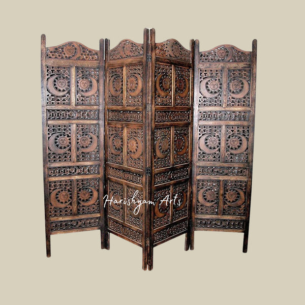 Ethnic Wooden Room Partition with Intricate Mandala Patterns