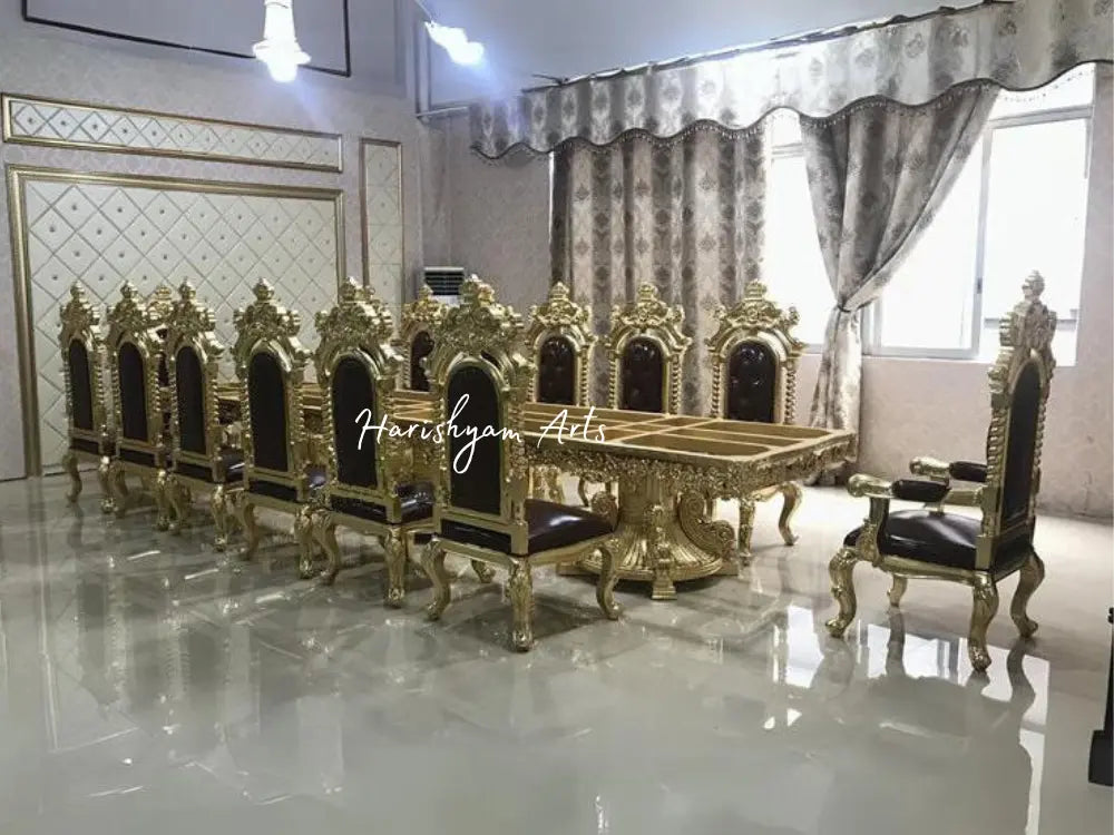 European Style Classic Carved Dining Set - 1 Table and 8 Chairs