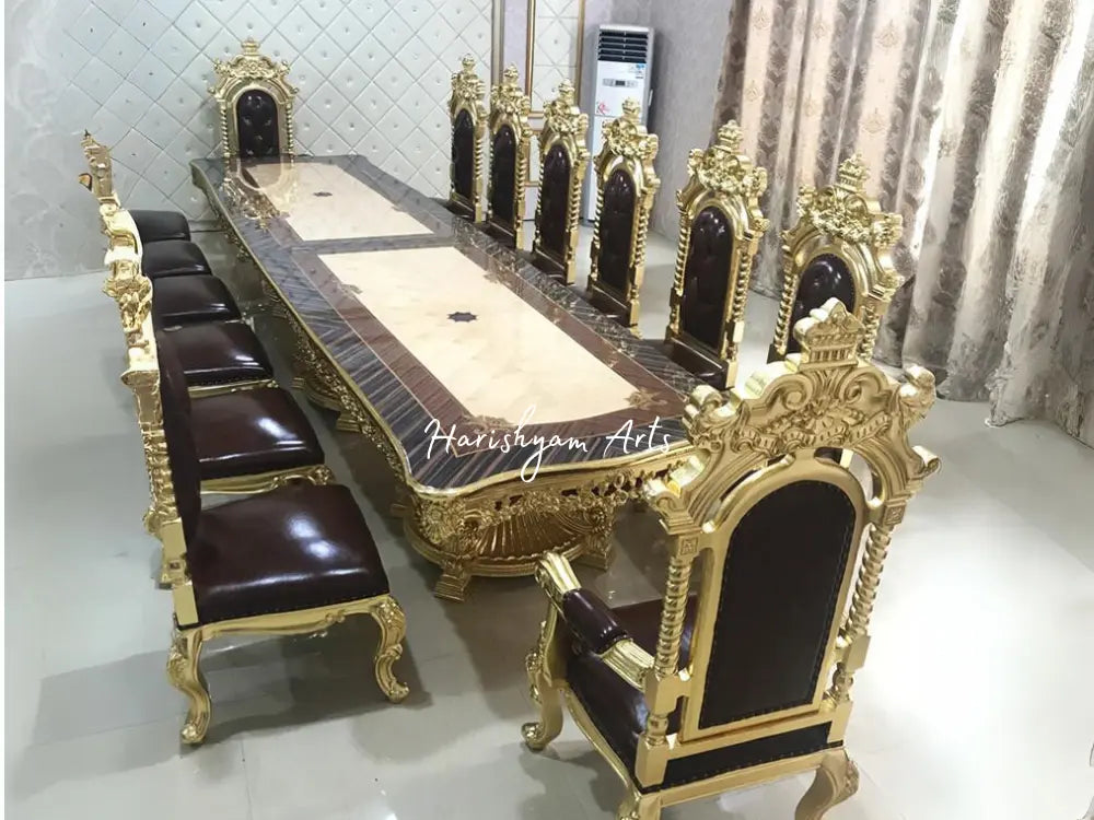 European Style Classic Carved Dining Set - 1 Table and 8 Chairs