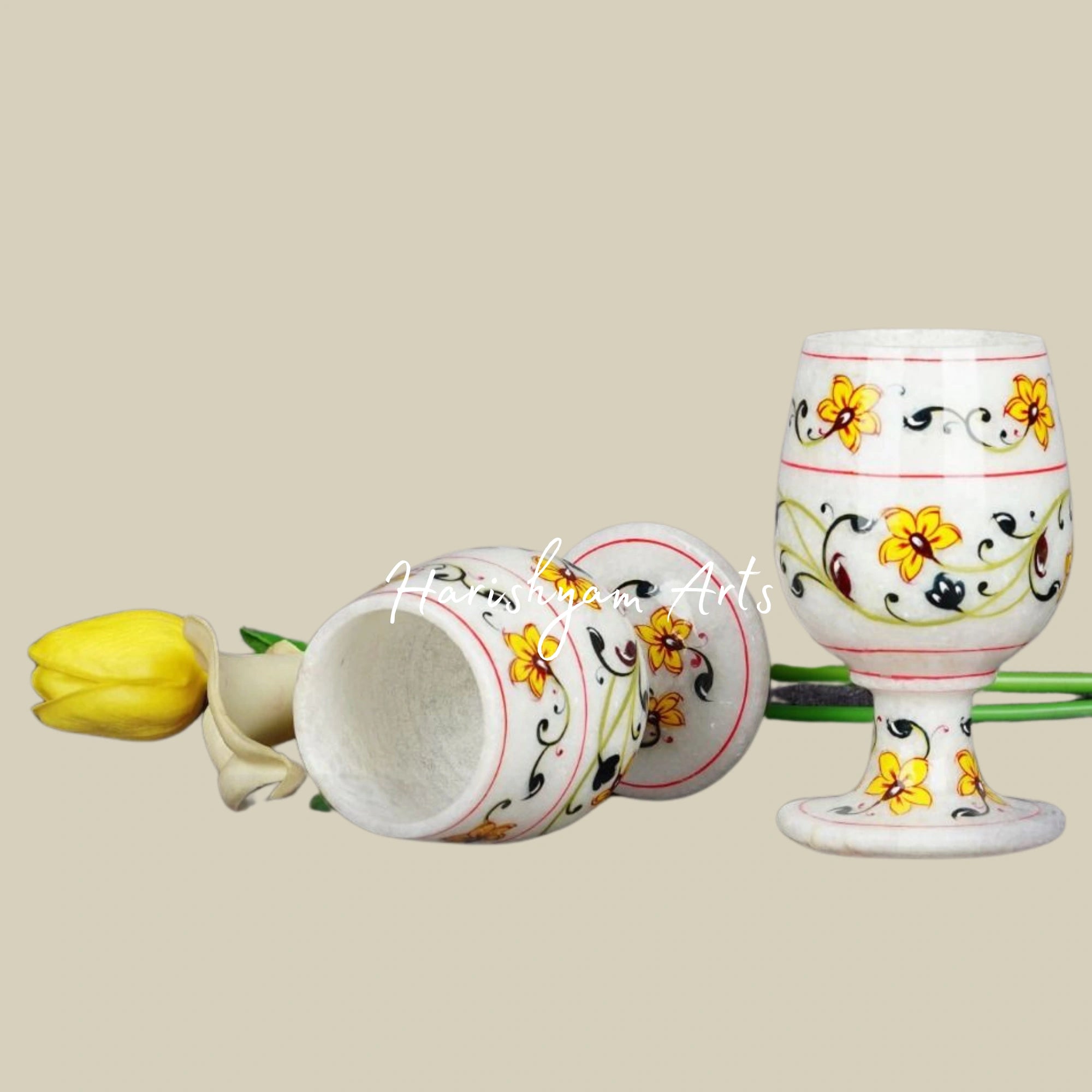 Exquisite Marble Goblet Set of 2 Perfect for Home and Gifting