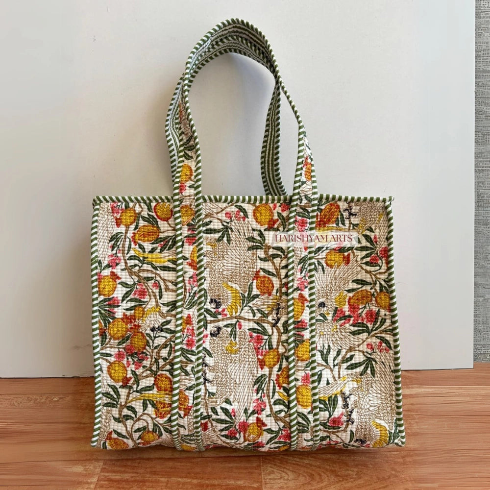 Floral Flight Quilted Tote Bag